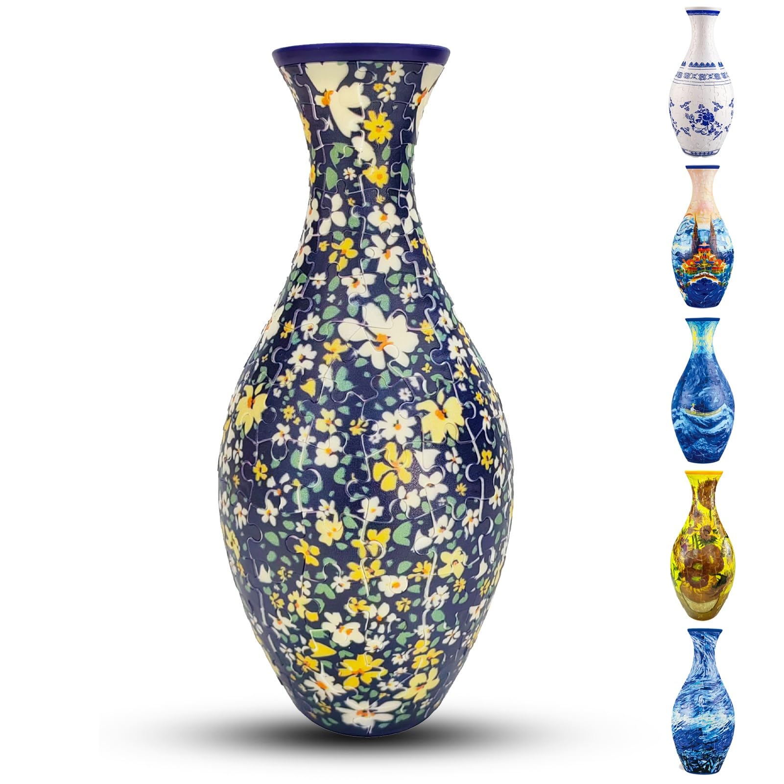 Adults 3D Jigsaw Vase, 160 Pieces, DIY Jigsaw Puzzle, 3D curved puzzle with water column, perfect for displaying real or artificial flowers and flower arrangements.(Flowers)