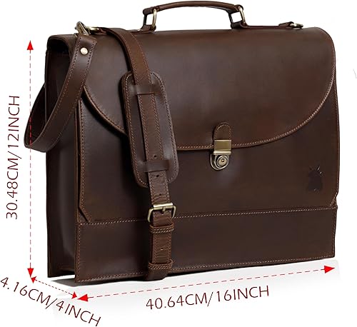 Miniatura 4 de Leather Farm Messenger Bag for Men & Women 16 Inch – Premium Vintage Handmade Laptop Briefcase Satchel, Mens Leather Shoulder Crossbody Bag, Genuine