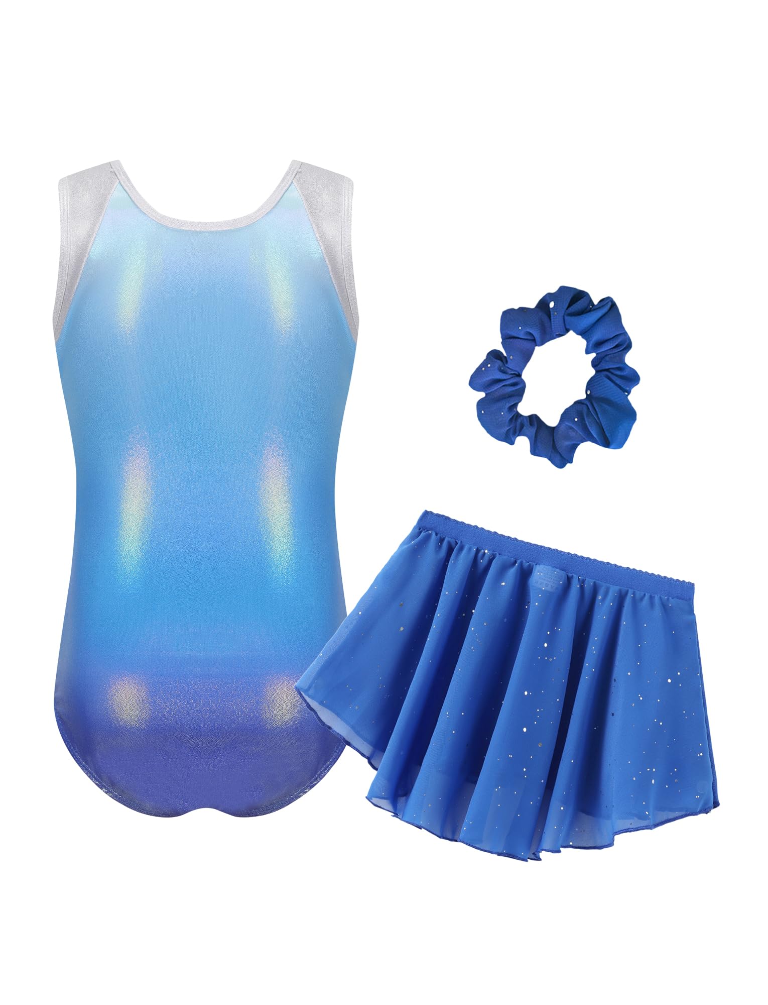 Happy Cherry Fille Justaucorps de Gymnastique Strass Tenue de Ballet Danse Body sans Manches avec Jupe Bandeau Leotard de Patinage Artistique pour Enfant 5-12 Ans