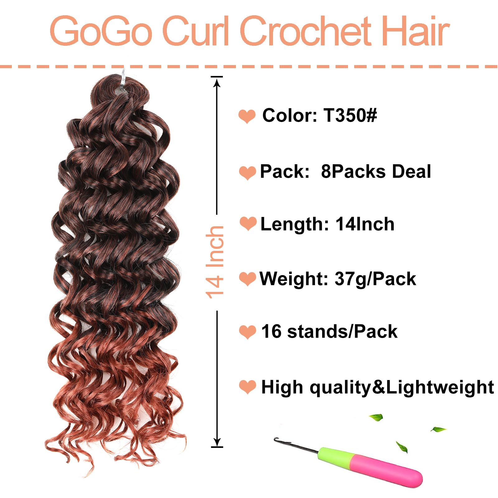 Mscat 8 Packs GoGo Curl Crochet Hair 14 Inch Short Curly Crochet Hair Ombre Beach Curl Water Wave Deep Twist Crochet Braids Synthetic Braiding Hair Extensions for Women - Image 2