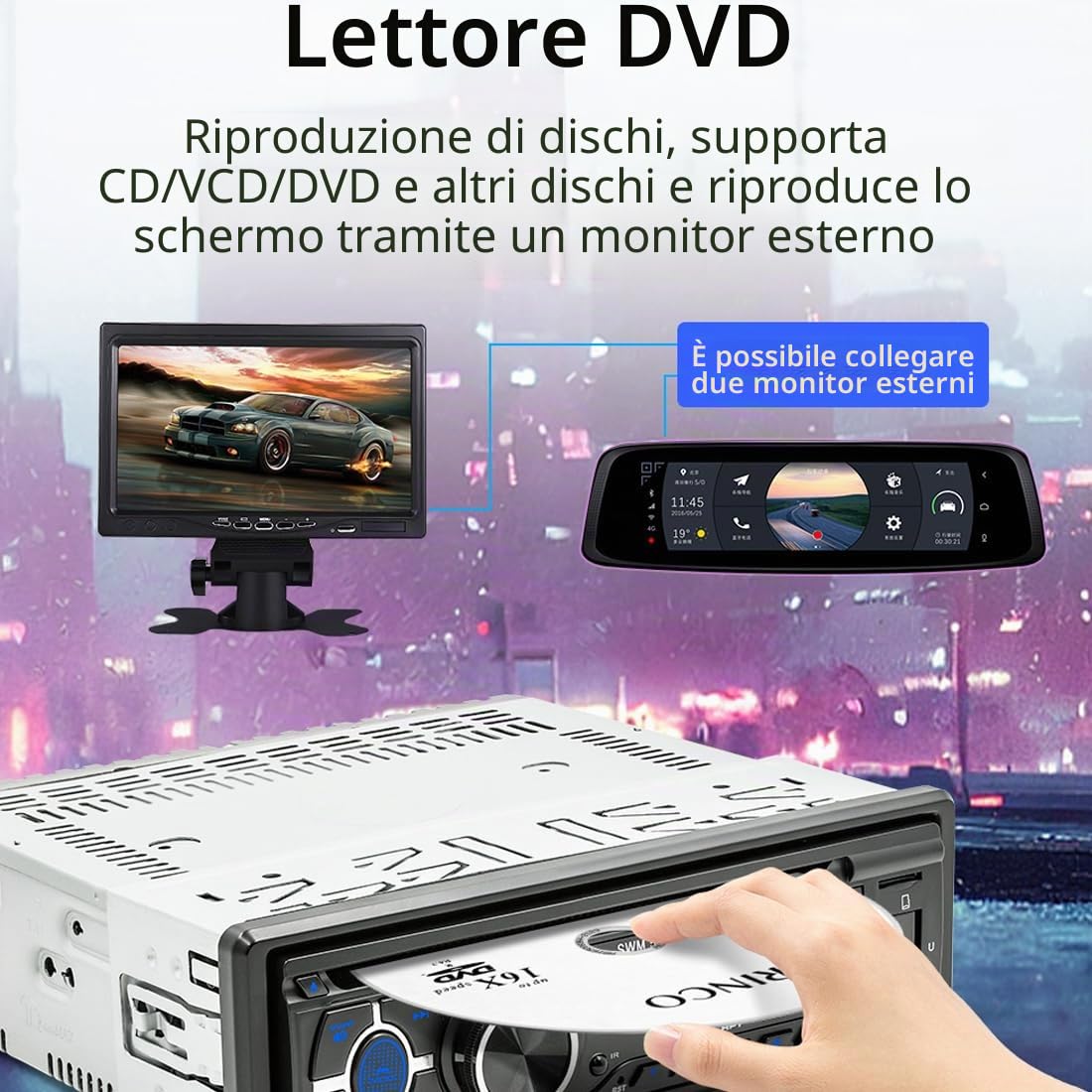 Autoradio Bluetooth con lettore CD, VCD, DVD, 1 DIN, 12 V, RDS/FM/AM, con vivavoce, USB, SD, AUX, localizza e trova una voce AI