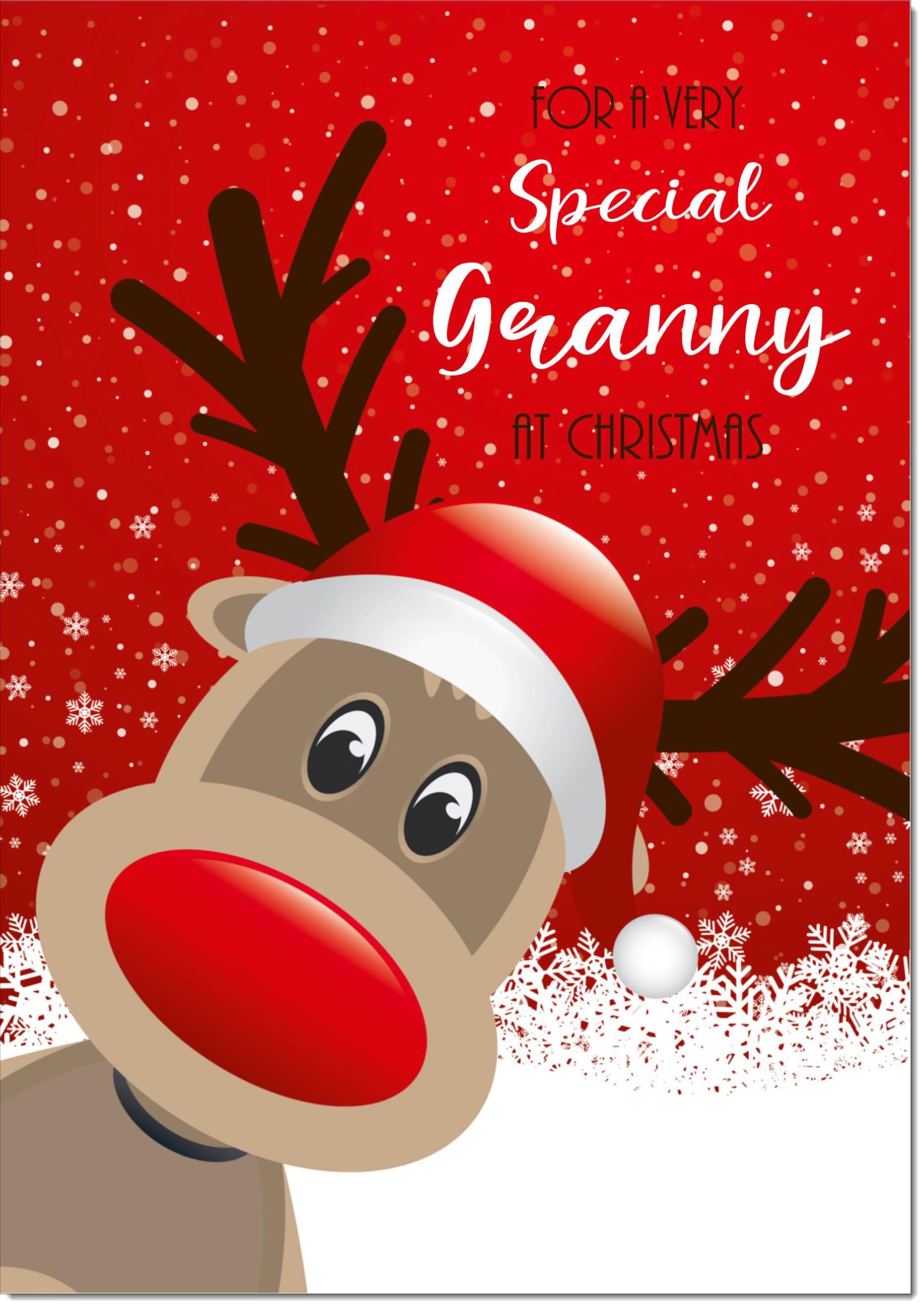 doodlecards Granny Christmas Card Rudolph in Snow Large A4 Size Christmas Card for Granny with Plain Envelope — image 1