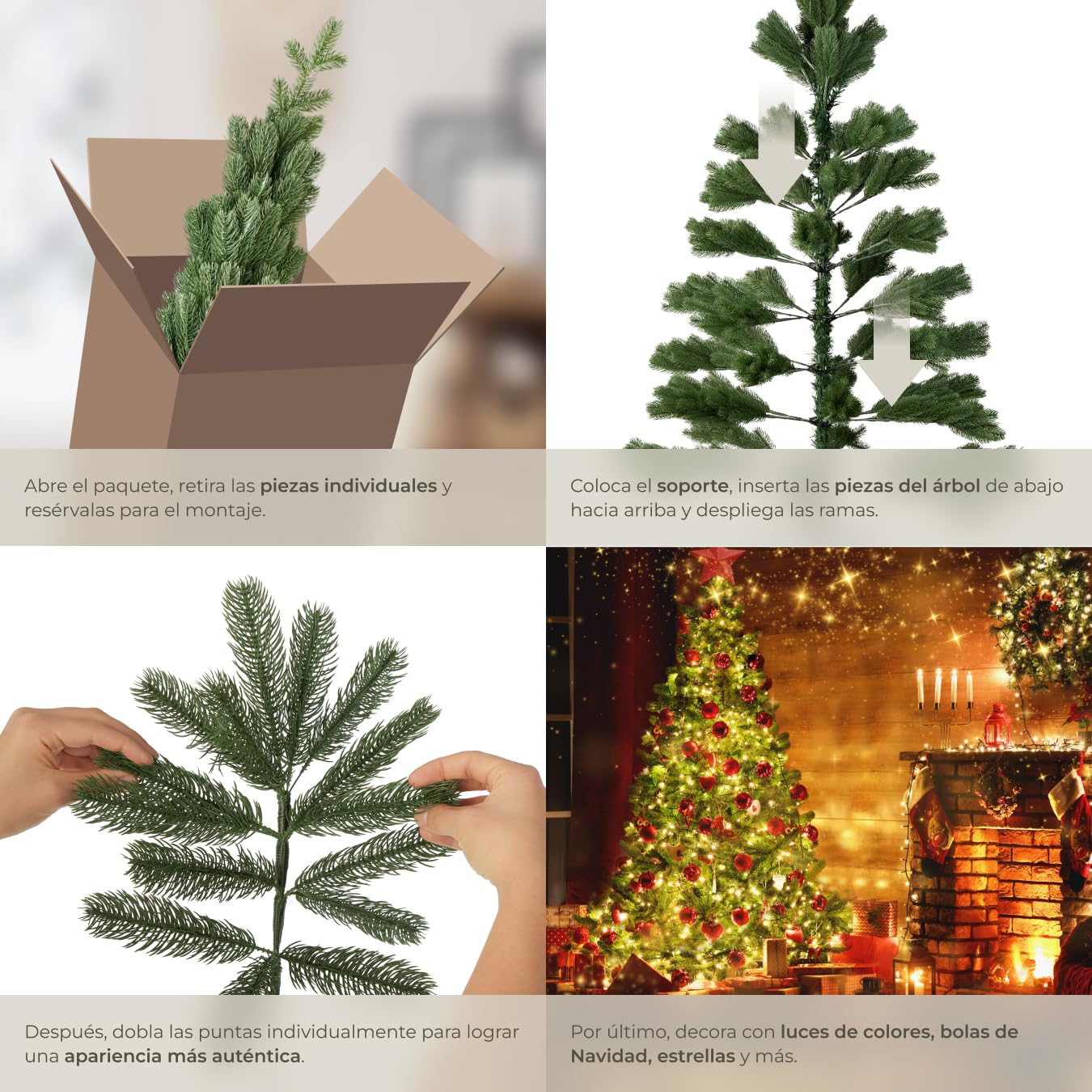 tectake® Árbol de Navidad Artificial con Soporte Metálico Plegable y Topes, Abeto Navidad con Ramas Flexibles para Adornos Navidad, Frondoso, Fácil Montaje y Almacenamiento, 180cm. y 742 Ramas, Verde