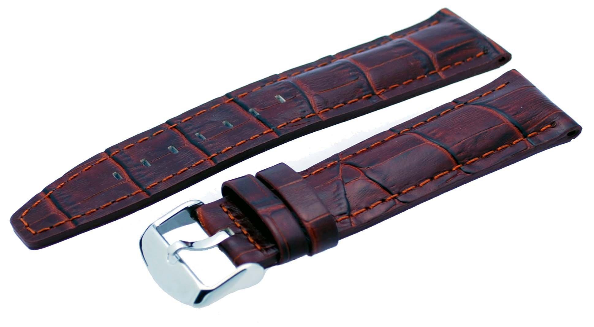REV Brown Alligator-Embossed Genuine Leather Watch Band - #ITAL320 20mm