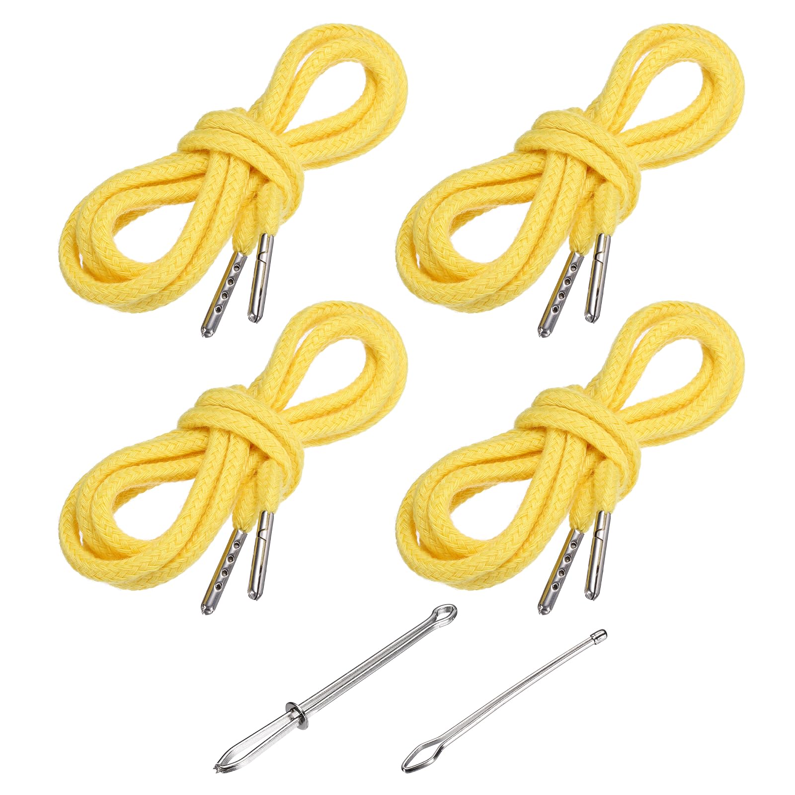 PATIKIL Drawstring Cords 130cm / 51 Inch, 4pcs Replacement Draw Strings with 2pcs Easy Threaders for Shorts Pants Jackets Coats Sweatpants Hoodie, Yellow