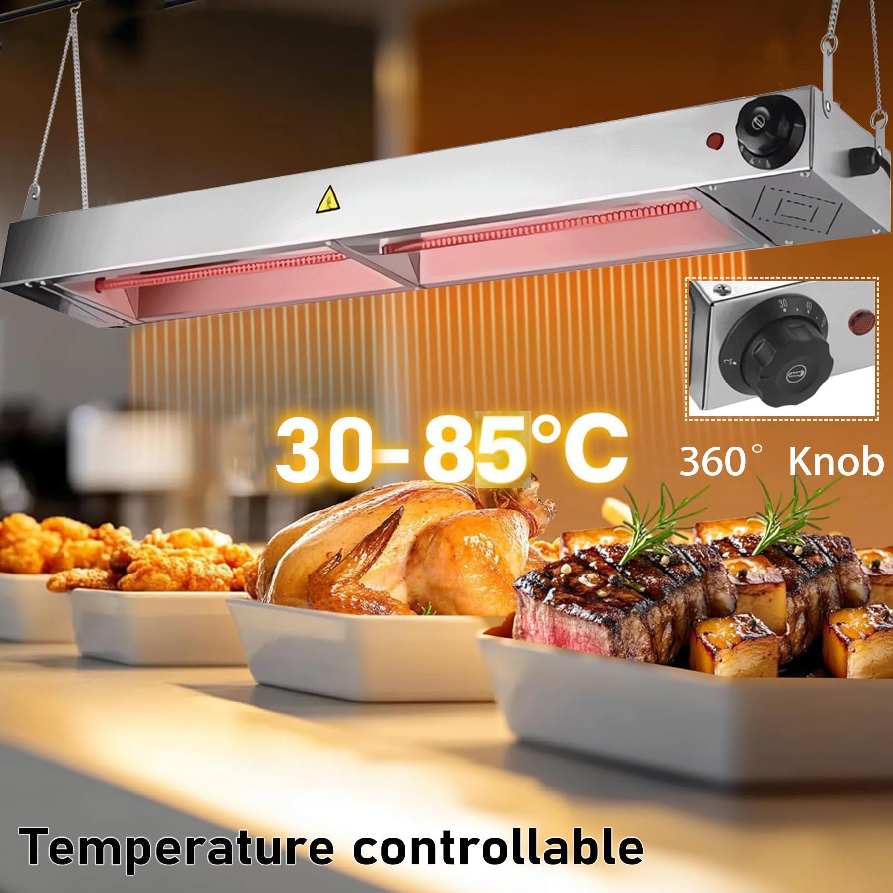 Lampada Riscaldante per Alimenti, Sospeso Lampada Riscaldante Infrarossi Alimenti, Lampada Scaldavivande Commerciale per Ristorante Cucina Buffet, Temperatura Regolabile 30-80°C (1PC, 120cm)