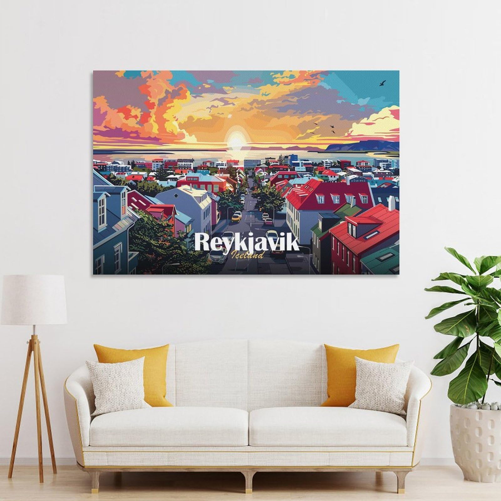 Junmoney Unframe-Style-5 Decorative Wall Artwork Reykjavik Sunset Cityscape, 16X24inch(40X60cm), For Contemporary Homes, Apartments Or Offices, An Easy Choice For New Home Styling