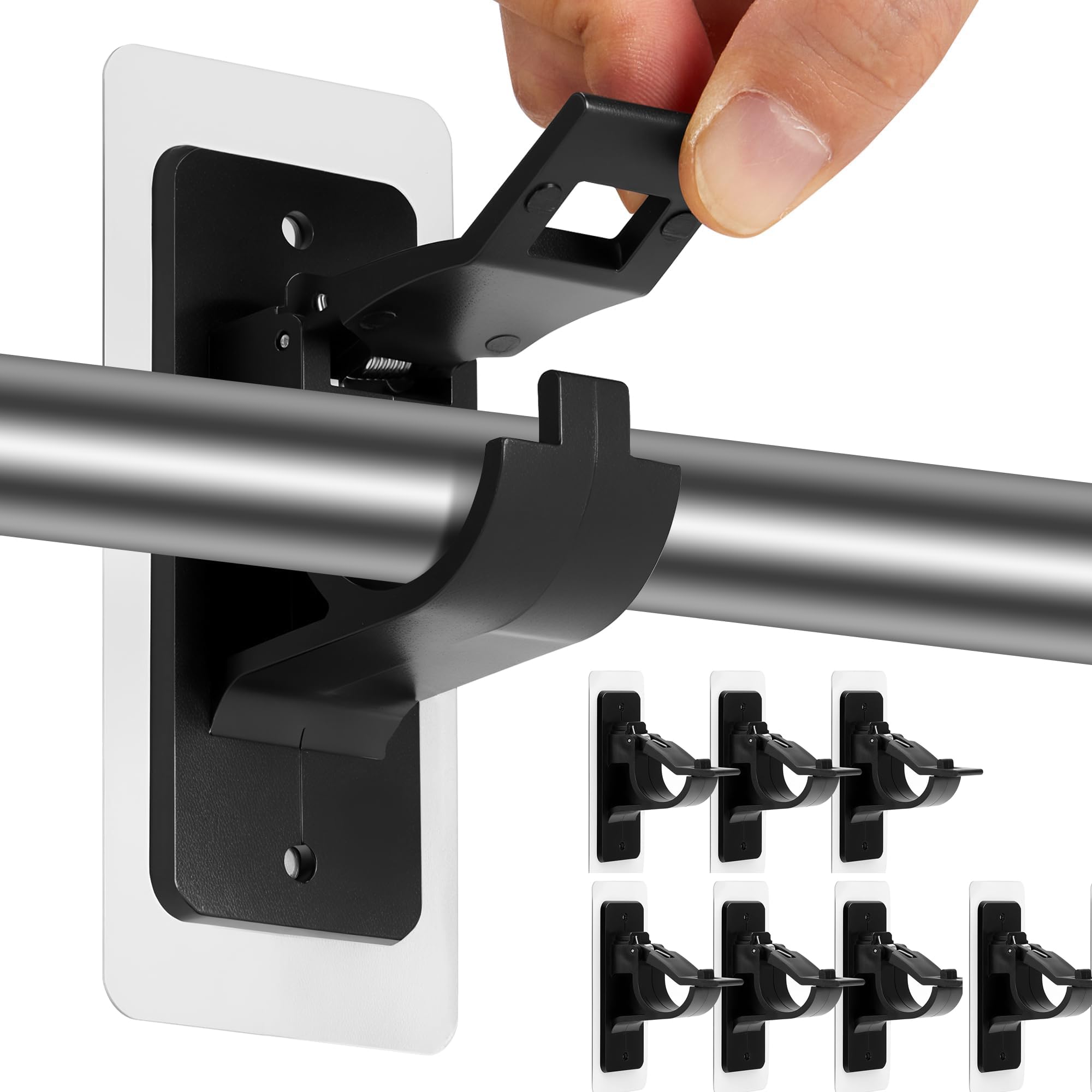 8 Pack No Drill Curtain Rod Brackets Self Adhesive Heavy Duty Hooks Black
