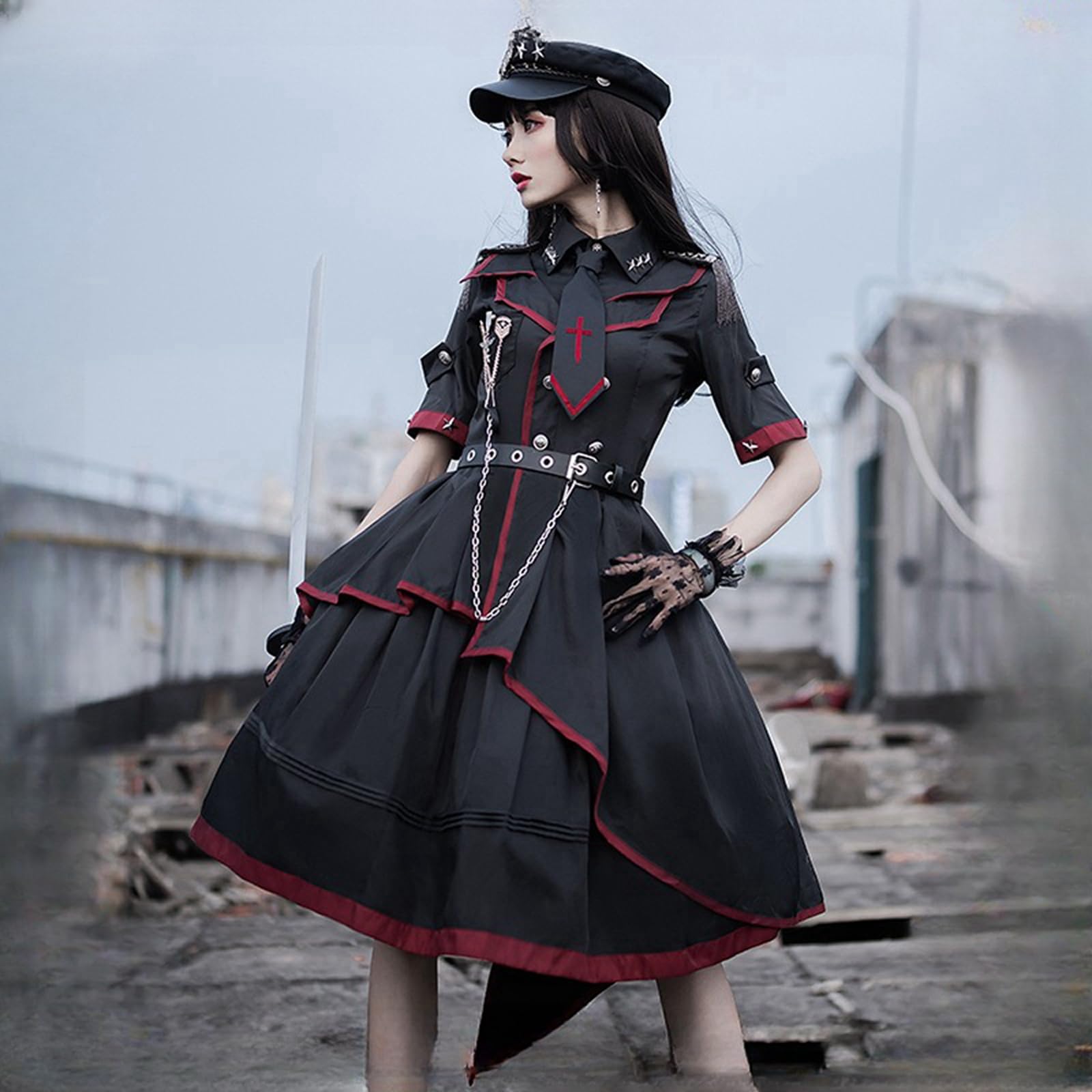 Amazon.co.jp: ゴスロリ 衣装 軍服 ロリータワンピース 学院風 ドレス 