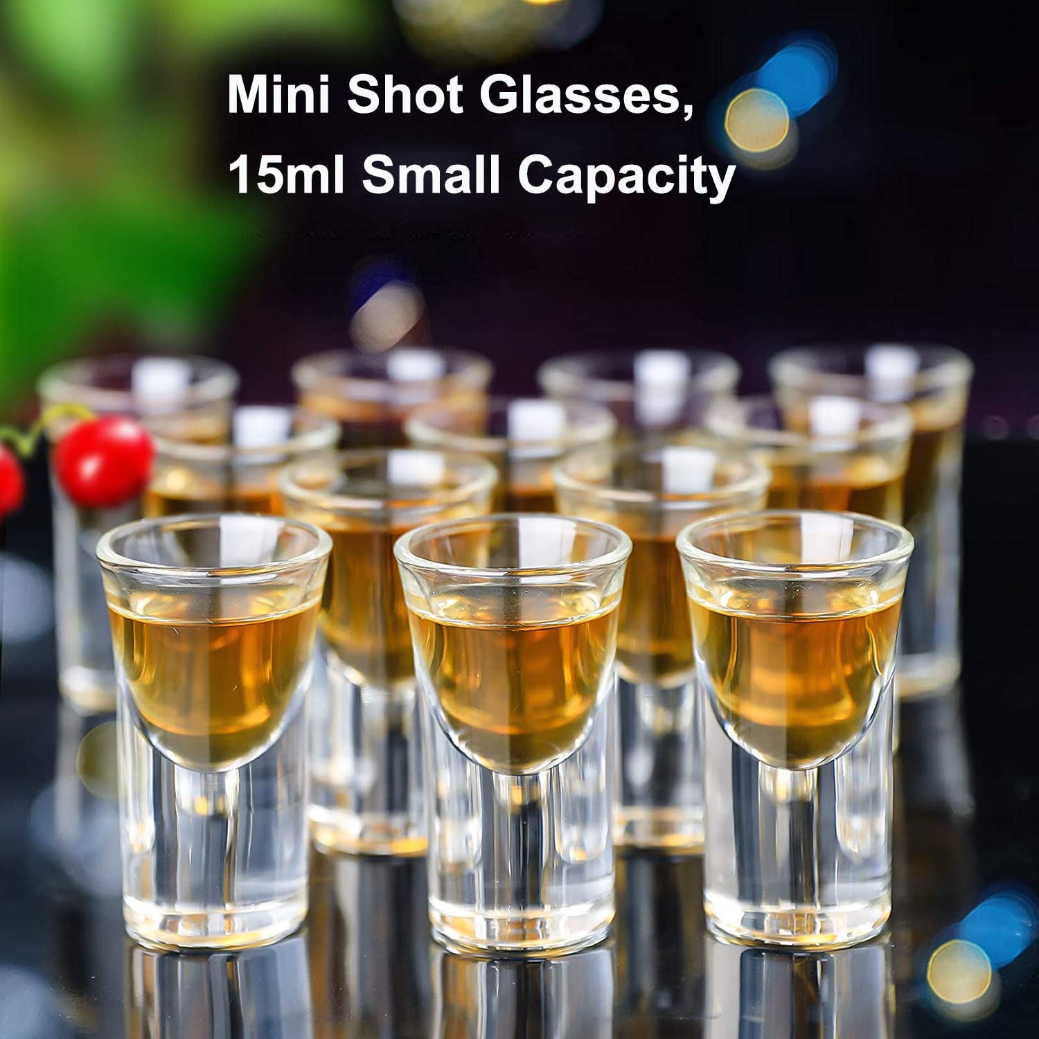 Lot de 48 mini verres à shot en vrac de 15 ml avec 2 plateaux, organiseurs, base épaisse, verres en verre transparent pour fête, club, bar, spiritueux