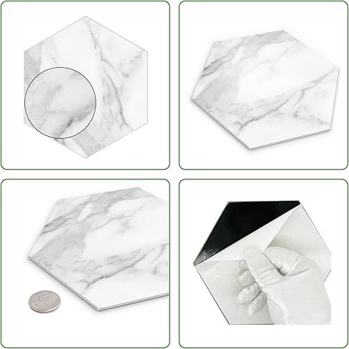 Miniatura 4 de Azulejo de 45 hojas para despegar y pegar, color blanco, calacatta hexagonal, aspecto de mármol, azulejos de pared autoadhesivos, azulejos