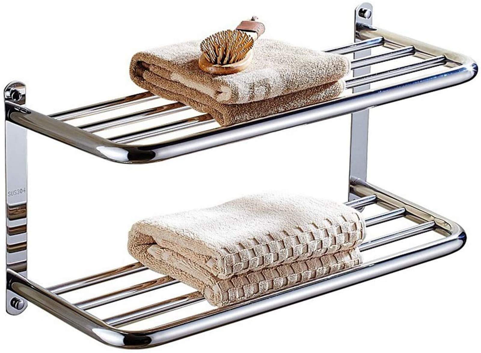 ISCBAFYX Porta Asciugamani Porta Asciugamani Doppio in Acciaio Inox - Porta Asciugamani a Parete con ripiano per Bagno e Cucina - Porta Asciugamani per Hotel