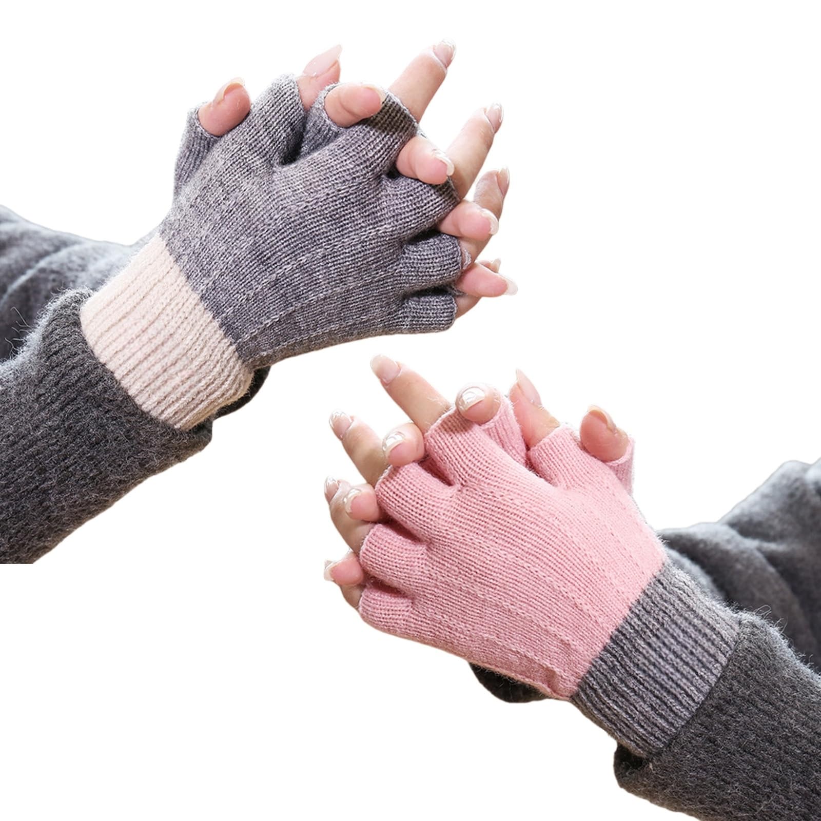 AWSOLAR 2 Paar Winter Fingerlose Handschuhe Damen und Herren, Weiche Strickhandschuhe Handschuhe Ohne Finger für Damen