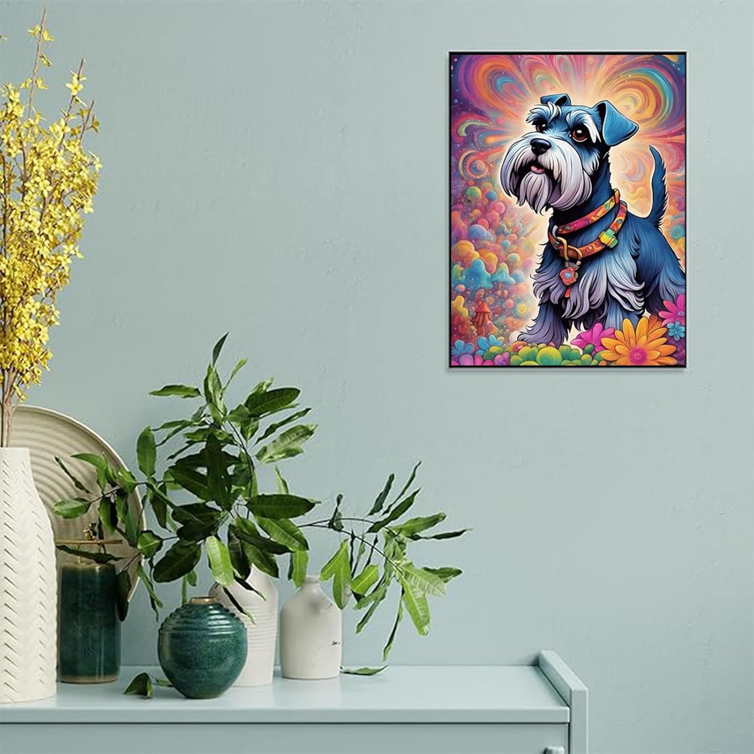 jiaqinglong Animals Diamond Painting for Adults, Miniature Schnauzer Diamond Painting Kits for Adults, 5D Animal Gem Painting, DIY Gem Art for Home Wall Decor Gifts 12x16 inch, Colourful
