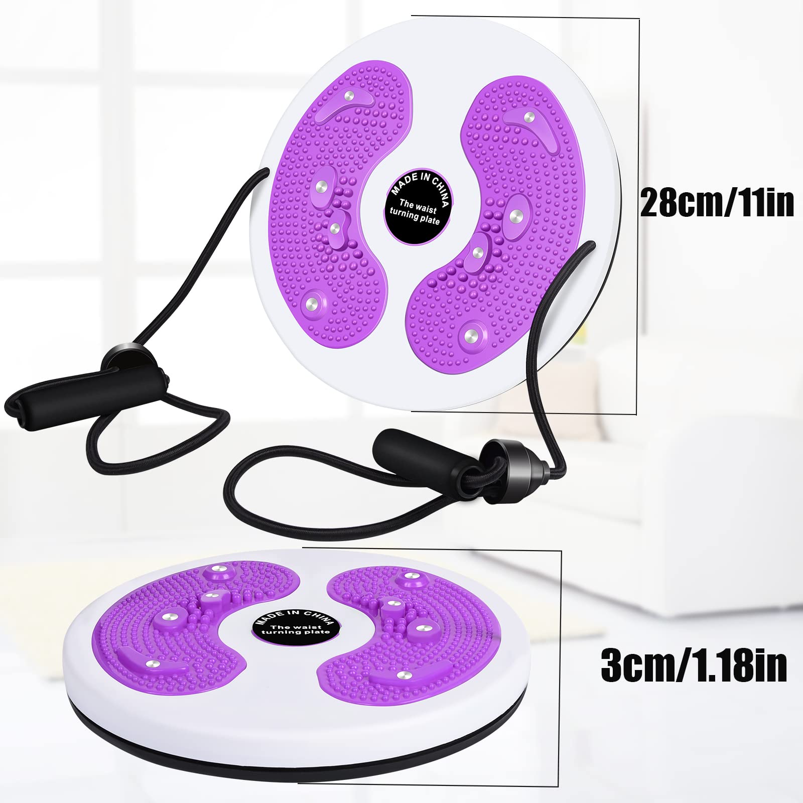 Herefun Twist Waist Disc con Fune di Trazione, Twist Waist Disc Board con Coulisse, Disco per Torsione Vita, Piastra per Torsione della Vita per Fitness e Movimento dell'anca e della Vita