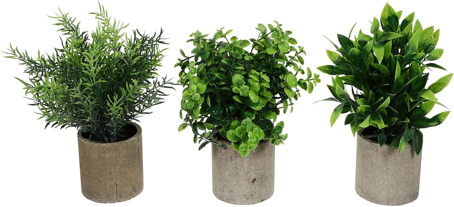 3pcs Artificial Eucalyptus Potted Plants Set, Realistic Faux Greenery Pulp Pot, Desktop Ornament for Home Office Bathroom Decor