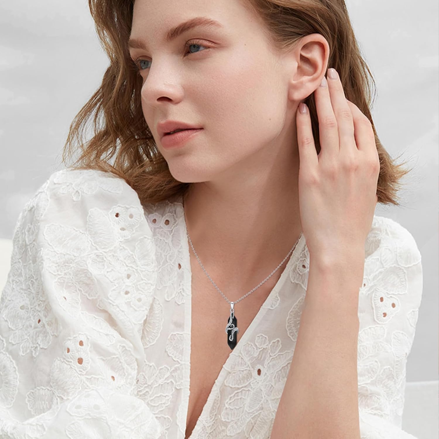 OHAYOO Octopus Tentacles Necklace 925 Sterling Silver Octopus Pendent Necklace Wrapped Obsidian Octopus Jewelry Gifts for Women - Image 5