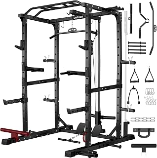 JEEKEE Power Cage,2000lbs Multi-Function Squat Rack, Power Rack with Cable Crossover System and 20+ Attachments