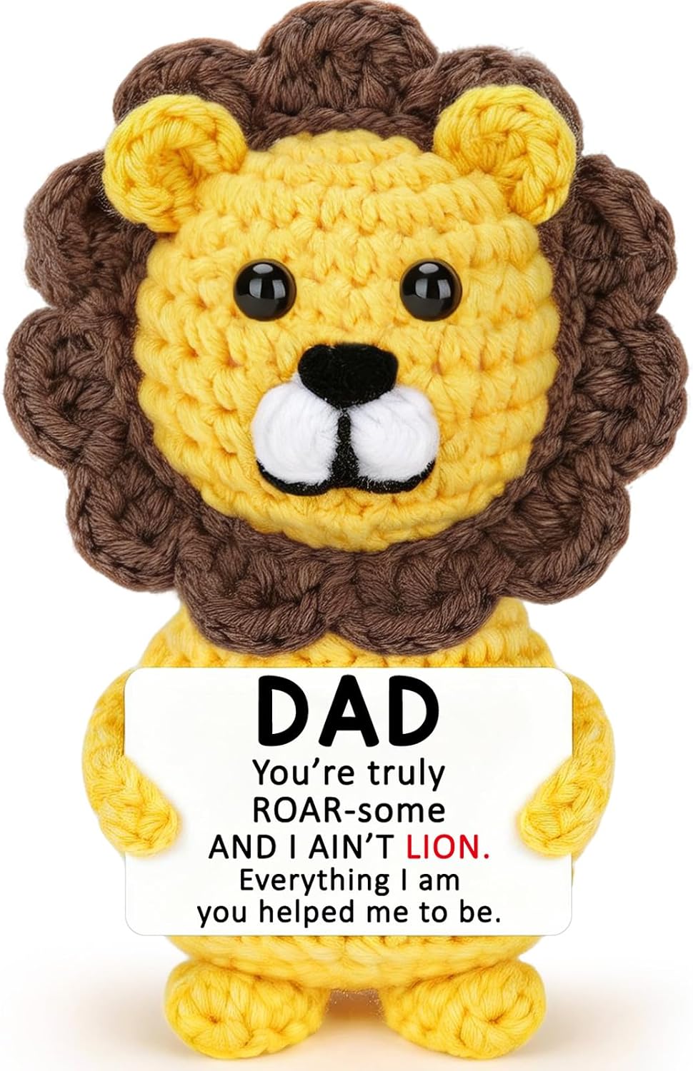 Fathers Day Dad Gifts from Daughter Son Dad Everything I Am You Helped Me to Be Handmade Crochet Lion Home Desk Decoration Fathers Day Birthday Gifts for Bonus Step Dads Father Lion