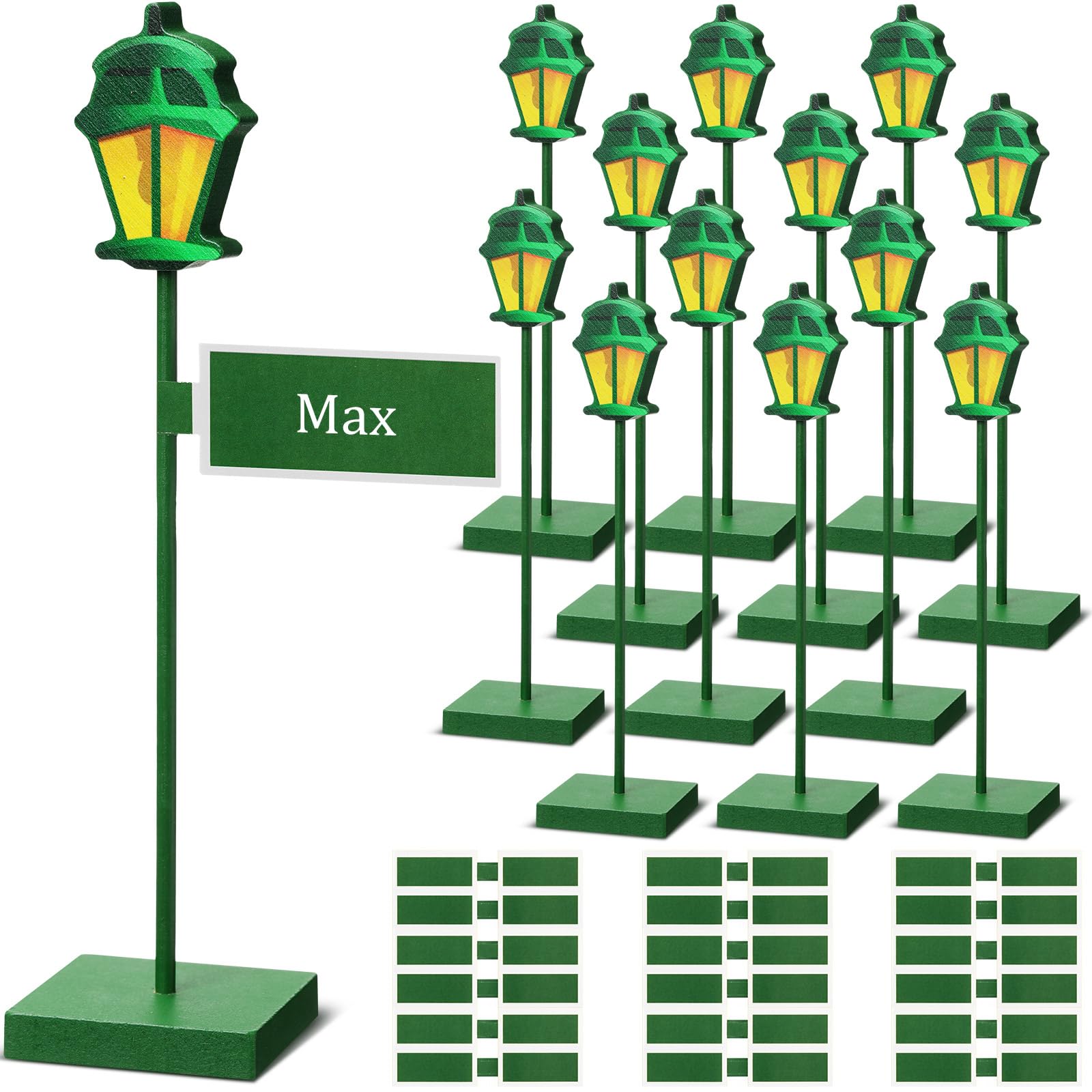 Colingmill 6 Pcs Street Sign Lamp Post Centerpiece Wooden Lamp Post with Street Party Sign Sticker for Toy Decor Friend Birthday Party Supplies Decoration(Green)