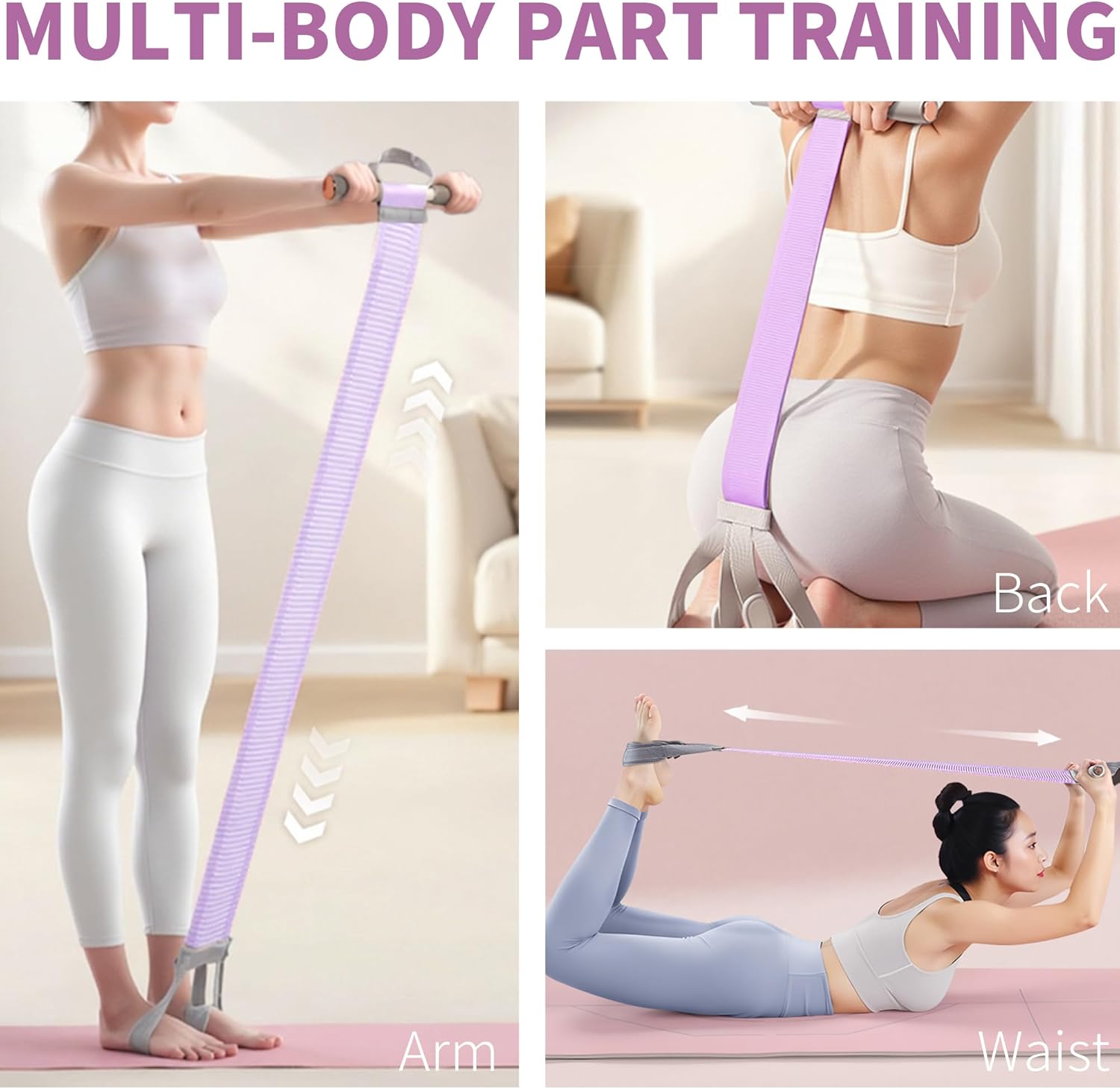 Fabric Resistance Band with Handles Non-Slip Foot Pedal Puller for Women 120lb Full-Body Fitness Band for Strength Muscle Training Workout Equipment for Chest Glutes Leg Arm Core Wrist Ankle