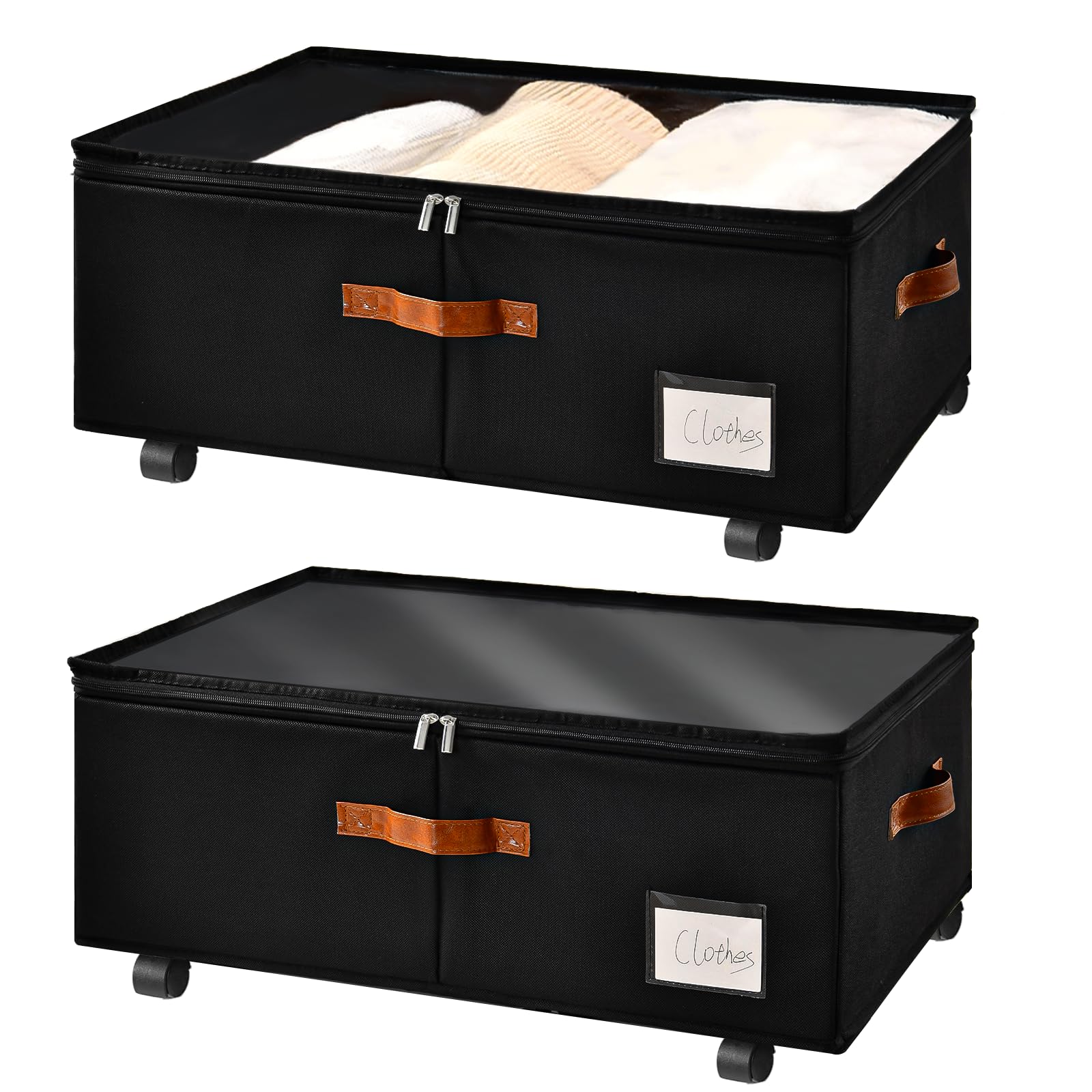 10 inch Height Under Bed Storage with Wheels 2 Pack, Underbed Container