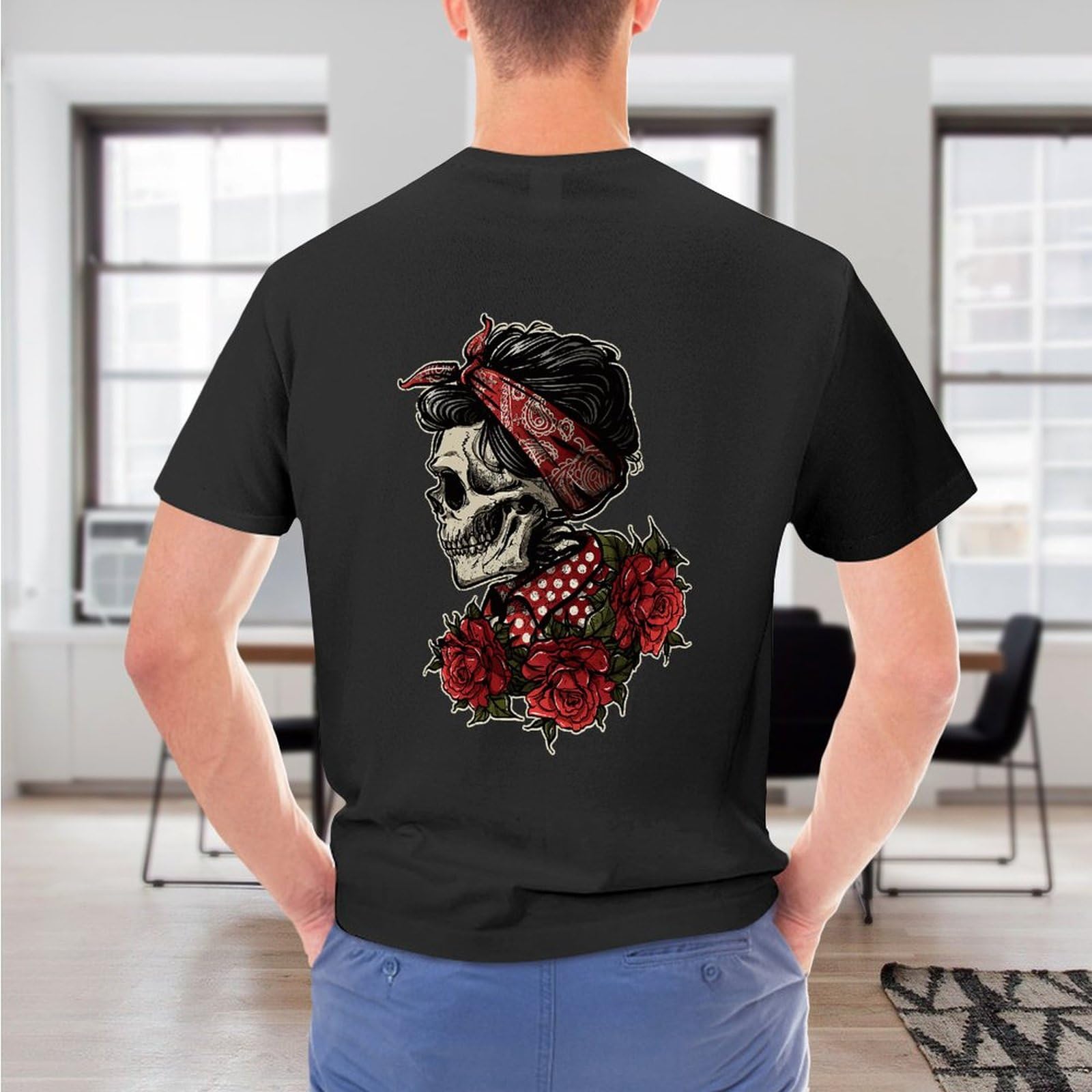 Amazon.co.jp: Tシャツ メンズ スカル 髑髏 花柄 半袖 インナー