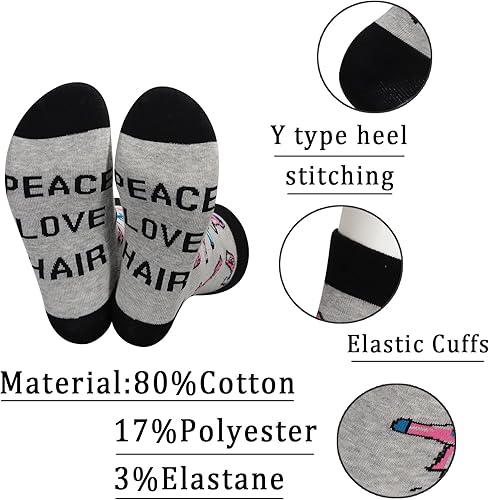 Miniatura 2 de JXGZSO Divertidos calcetines de peluquería Peace Love Hair Barber Graduación Regalo Estilista Regalo Cosmetológico