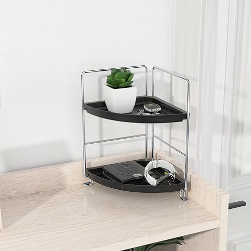 Miniatura 4 de Estante esquinero de baño de 2 niveles, organizador de baño, encimera y armario de almacenamiento para maquillaje, cuidado de la piel, bandeja