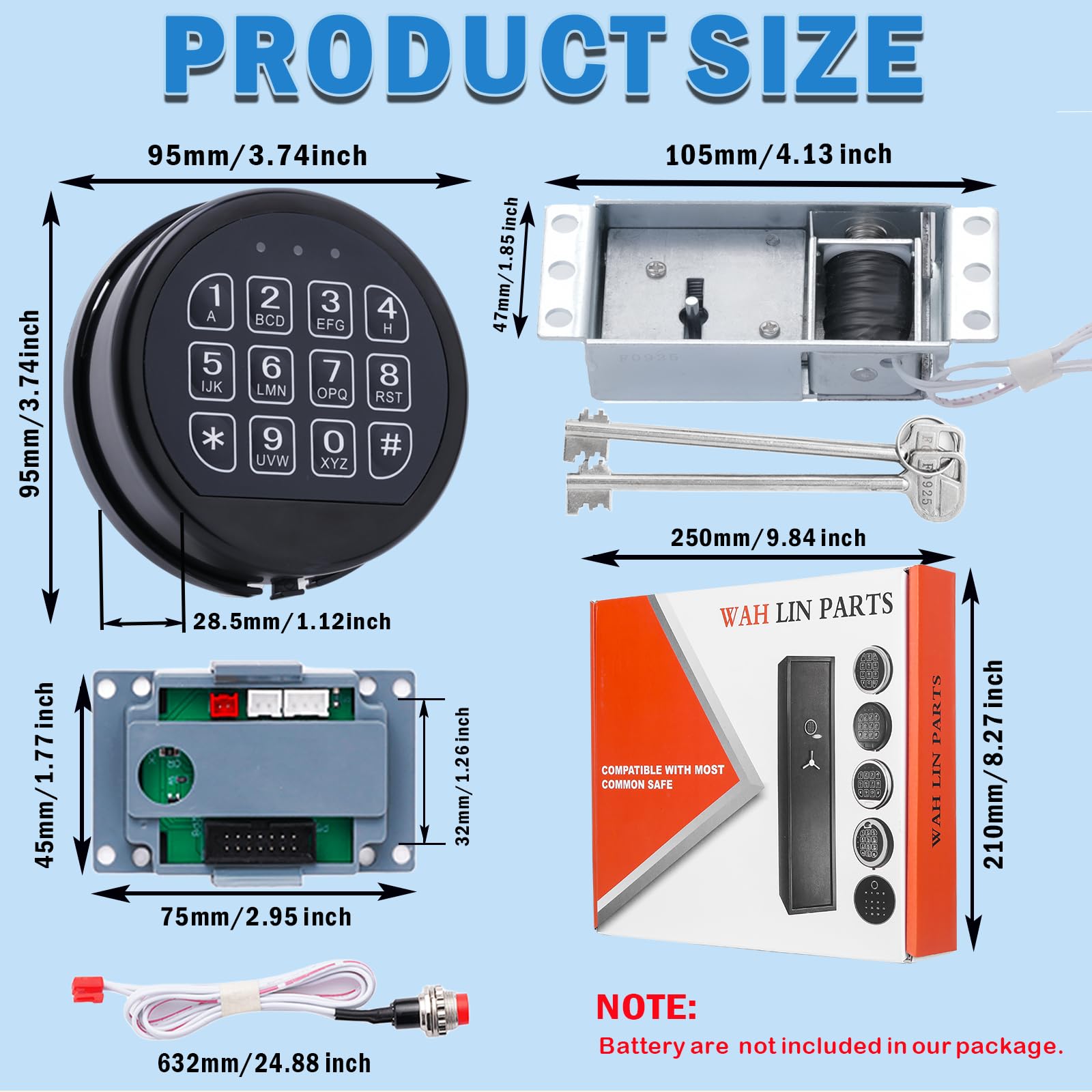 Gun Safe Replacement Lock with 2 Emergency Keys, Black Safe Keypad Electronic Lock