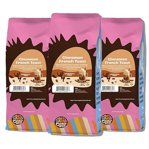 Crazy Cups Flavored Ground Coffee, Cinnamon French Toast, in 10 oz Bags, For Brewing Flavored Hot or Iced Coffee, 3 Pack