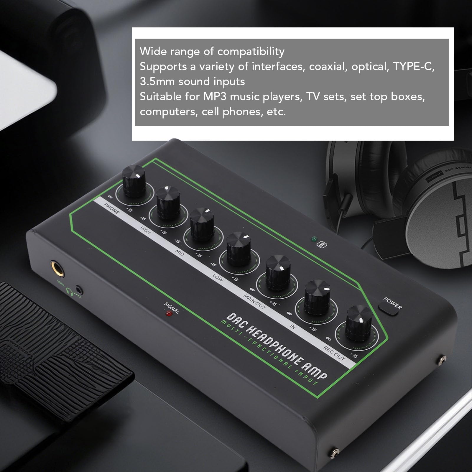 EBTOOLS DAC Headphone Amplifier, Bluetooth Stereo Audio Streaming Amp, with Bass Treble Controls, Type C Optical Coaxial Inputs and 3.5mm Headphone Ouput