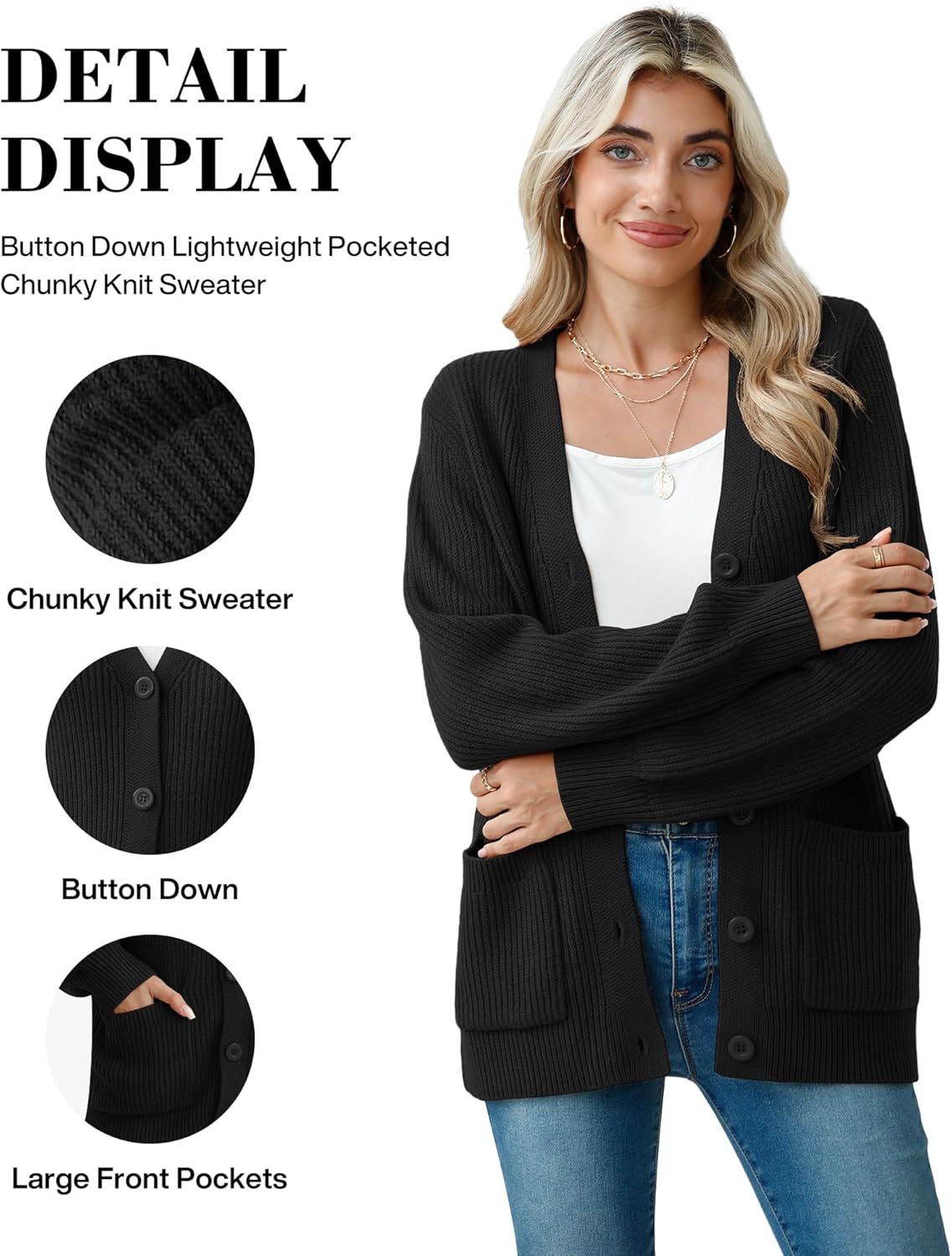 VIISHOW Women Chunky Knit Cardigan Sweater Long Sleeve V Neck Button up Cardigan with Pocket Sweater Coat for Fall and Winter - Image 4