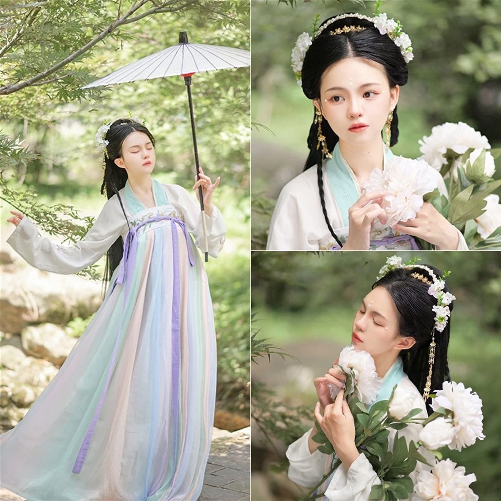 Long Tassel Headband Simulated Pearl Leaf Tiara Hair Accessory Pink Floral Hairband Chinese Hanfu Hair Accessories Long  main image 3