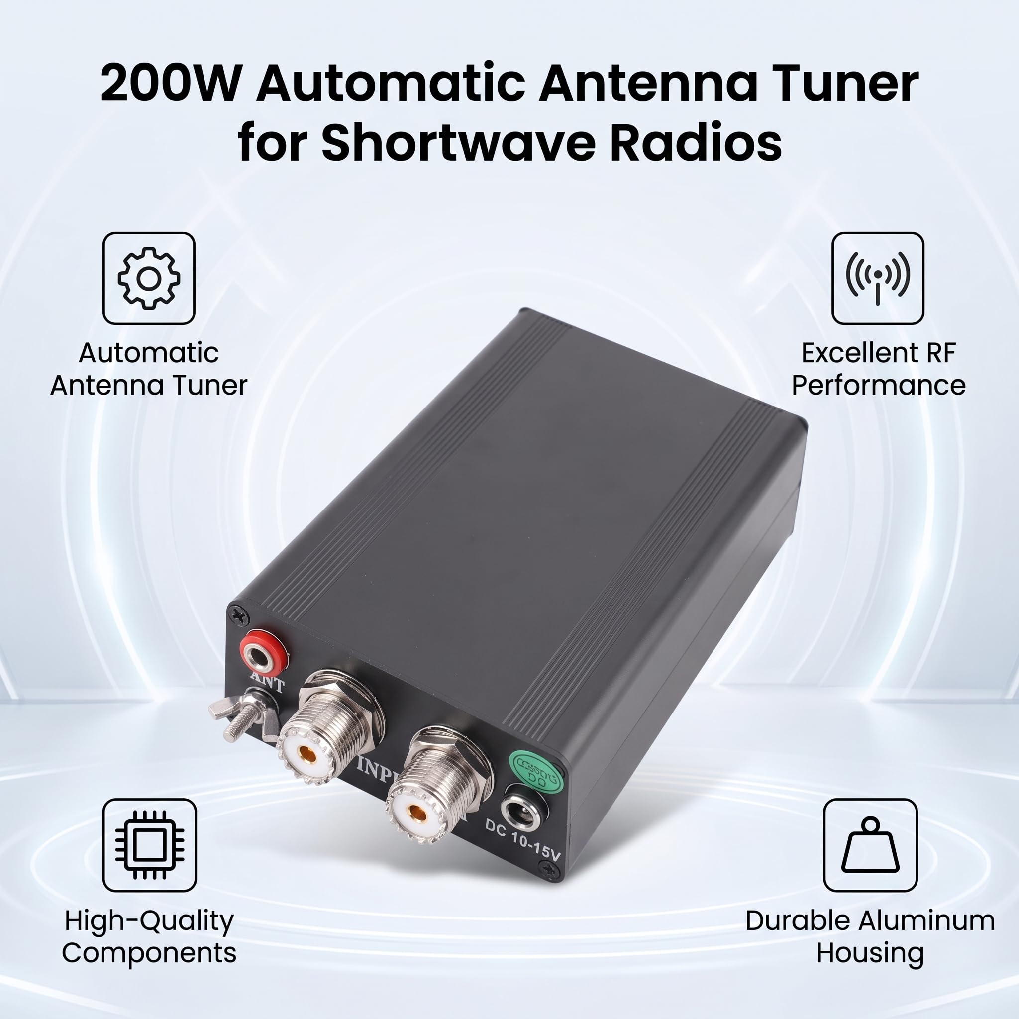 ATU-130 1.8‑50MHz 200W Micro Tuner D'antenne Automatique à Ondes Courtes Mini Tuner D'antenne avec Boîtier en Métal