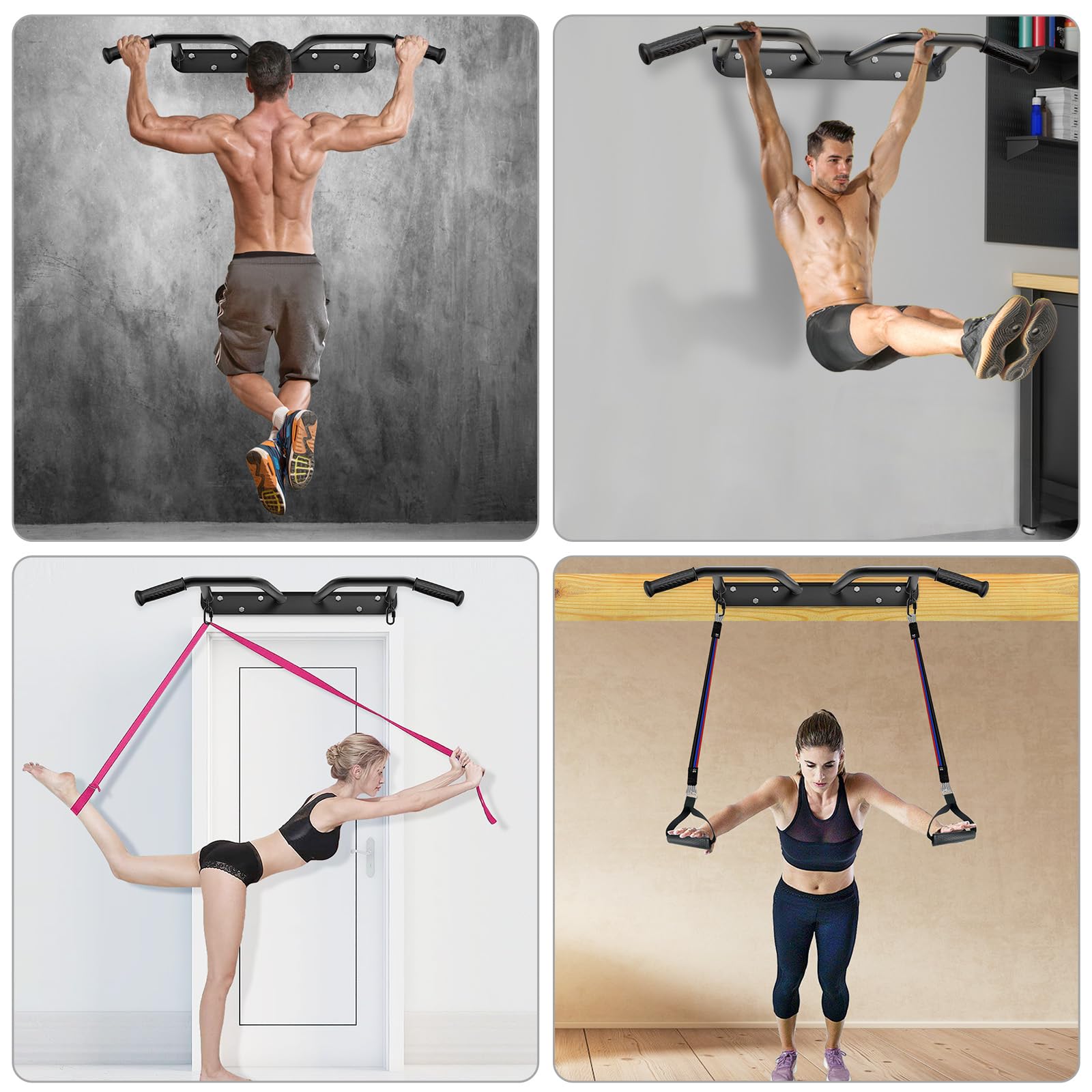 SELEWARE Drążek do podciągania na ścianie, drążek do podciągania, montaż ścienny, wielofunkcyjny pull up bar, futryna drzwi, montaż sufitowy, drążki do podciągania z hakiem na taśmę oporową i