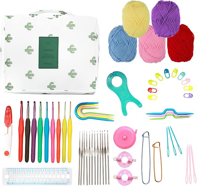 Crochet Hooks Set, Knitting Needles Set for Beginners Adults, Ergonomic Metal Crochet Hooks Kits with Wool and Needles, for Beginners Adults Knitt Gifts