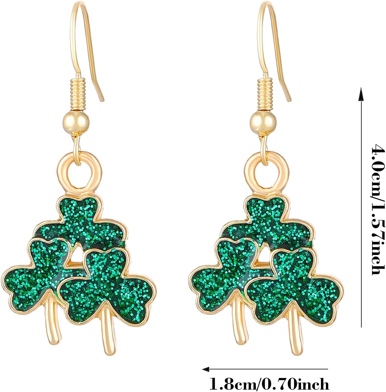St. Patrick's Day Earrings Heart Clover Leaf Earring Shamrock Glitter Lucky Designs Gold Alloy Dangle Earring Lucky Decor St Patricks Day Accessories Irish Holiday Jewelry Gift for Women - Image 3