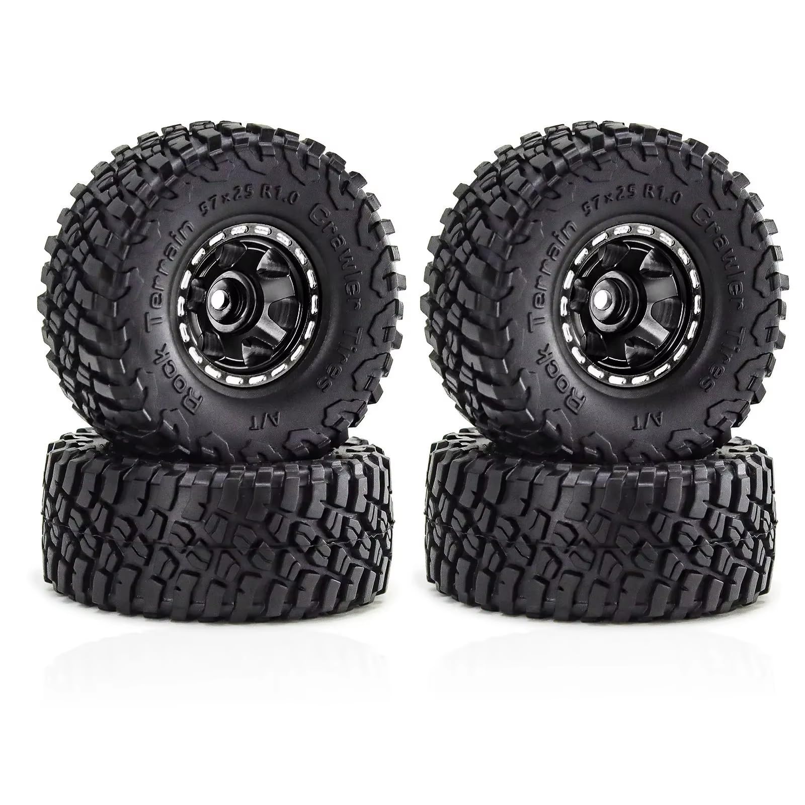 Neumático RC para TRX4M para SCX24 AX24 para FCX24 1/18 1/24 Juego 4 Ruedas De Metal con Bloqueo De Cuentas De 57 Mm Y 1 Pulgada para RC Accesorios De Mejora Coche Orugas RC(Black)