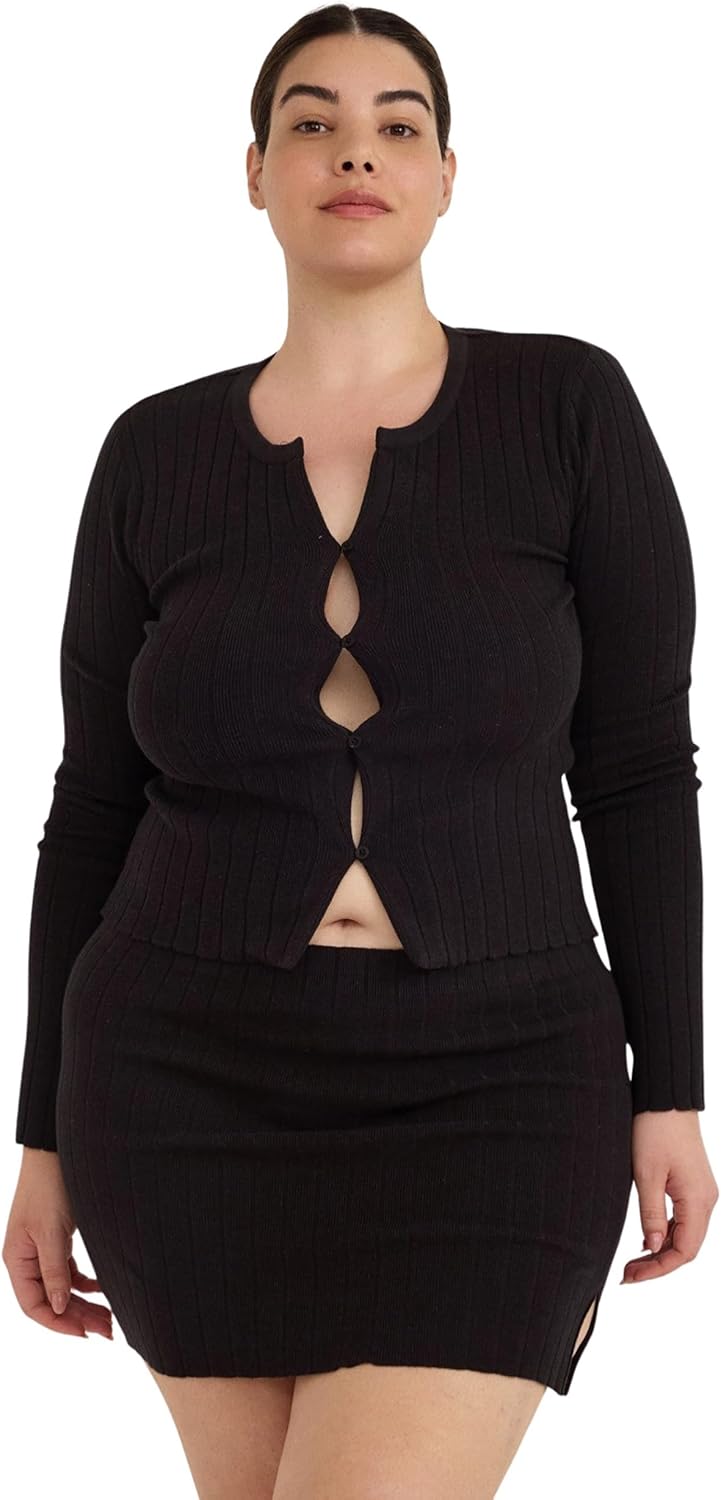 Organic Basics Women's Soft Knit Ribbed Long Sleeve Cardigan Top