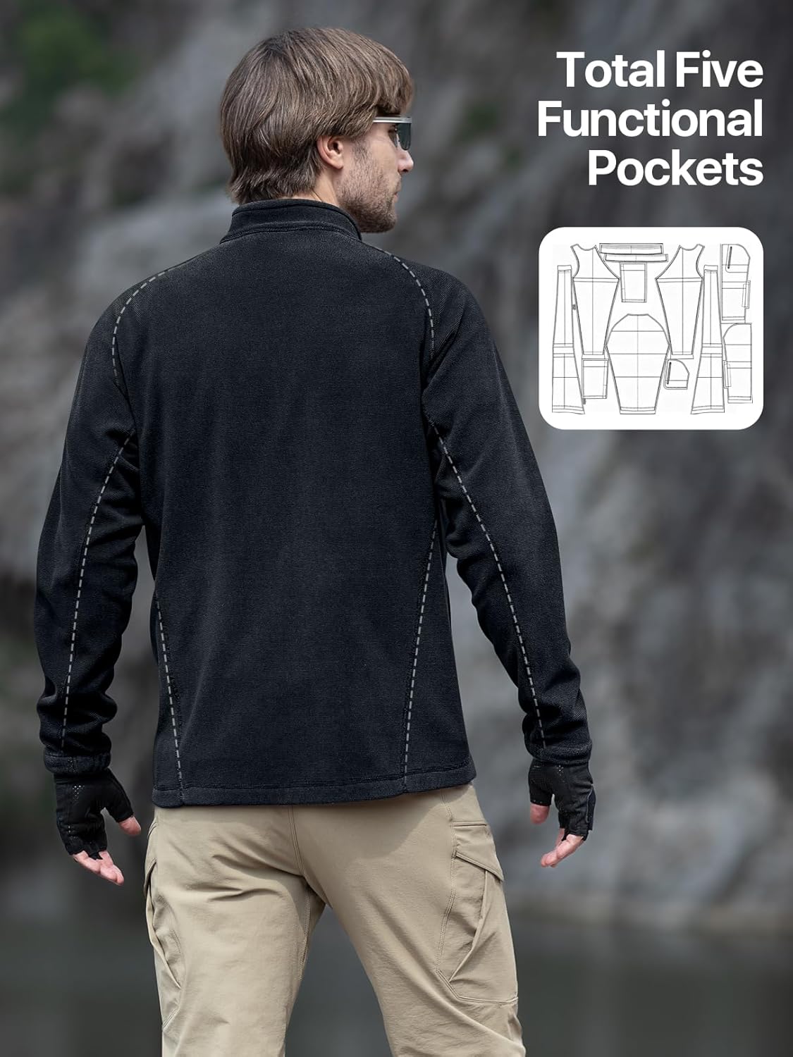 FREE SOLDIER Men's Tactical Long Sleeve Fleece Jacket Full Zip Up Coat Lightweight Fleece Jacket With Pockets - Image 5