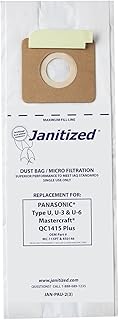 Janitized JAN-PAU-2(3) Paper Premium Replacement Commercial Vacuum Bag for Panasonic Type U, Mastercraft QC 1415 Plus Vacuum Cleaners (12-3 Packs)