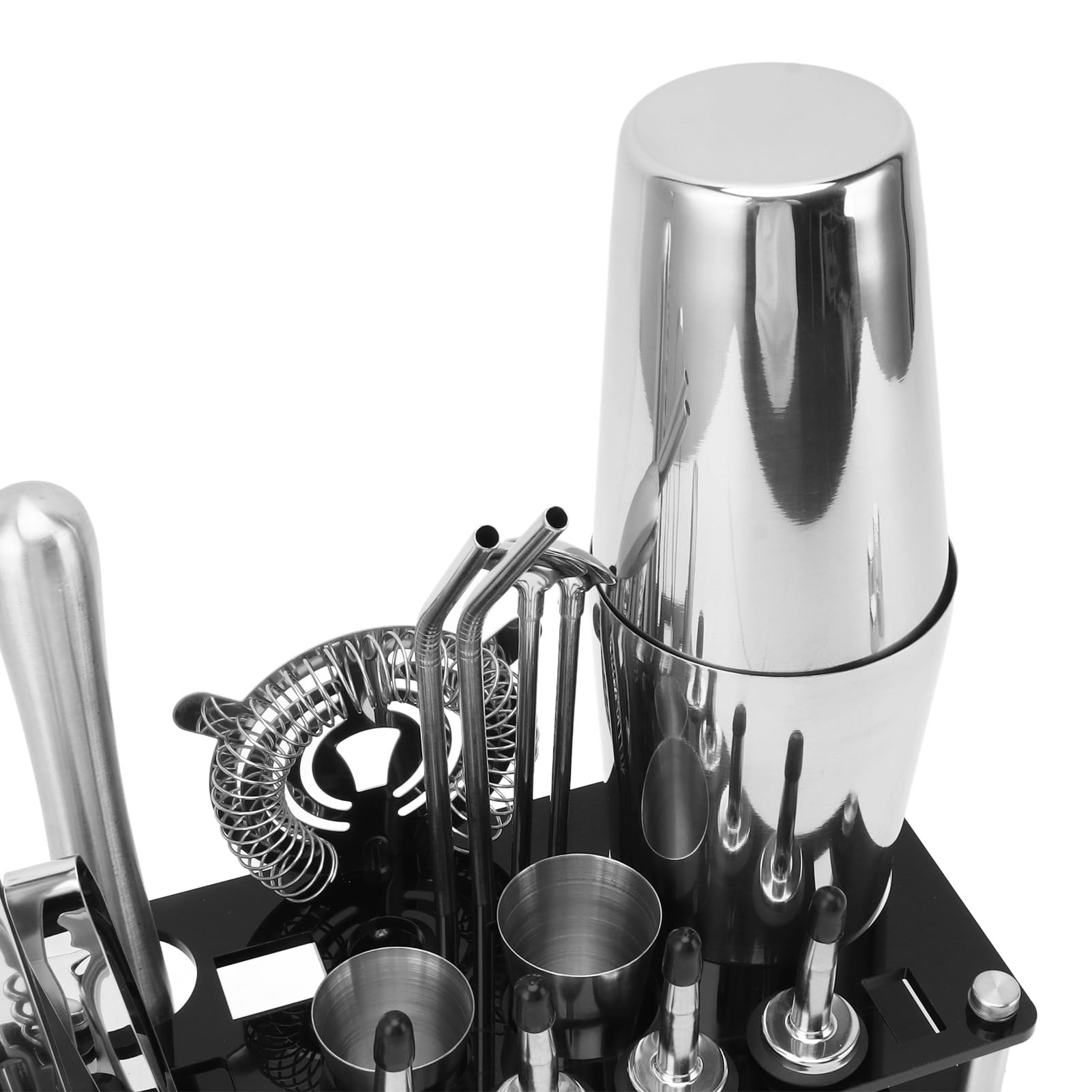 FLEXMAN Juego de Coctelera de 23 Piezas, Kit Profesional de Barman de Acero Inoxidable con Soporte Acrílico, Juego de Cóctel Multifuncional para el Hogar, Bar, Fiesta
