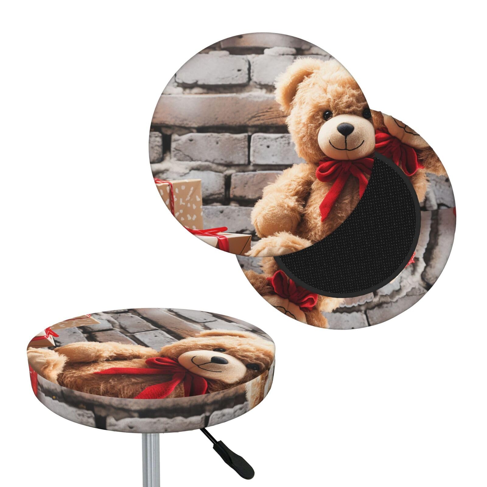 FekiLoot Cute Bear Valentine Gift Round Bar Stool Covers Stretch Washable Bar Stool Covers Dustproof Slipcover Bar Chair Covers with Elastic Band for Bar Kitchen Living Room Decor 13 Inch