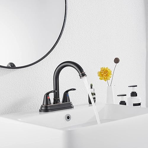 Miniatura 7 de GGStudy - Grifo de baño de bronce aceitado con 2 manijas de 4 pulgadas, juego central de bronce para autocaravana, grifo de tocador con montaje de