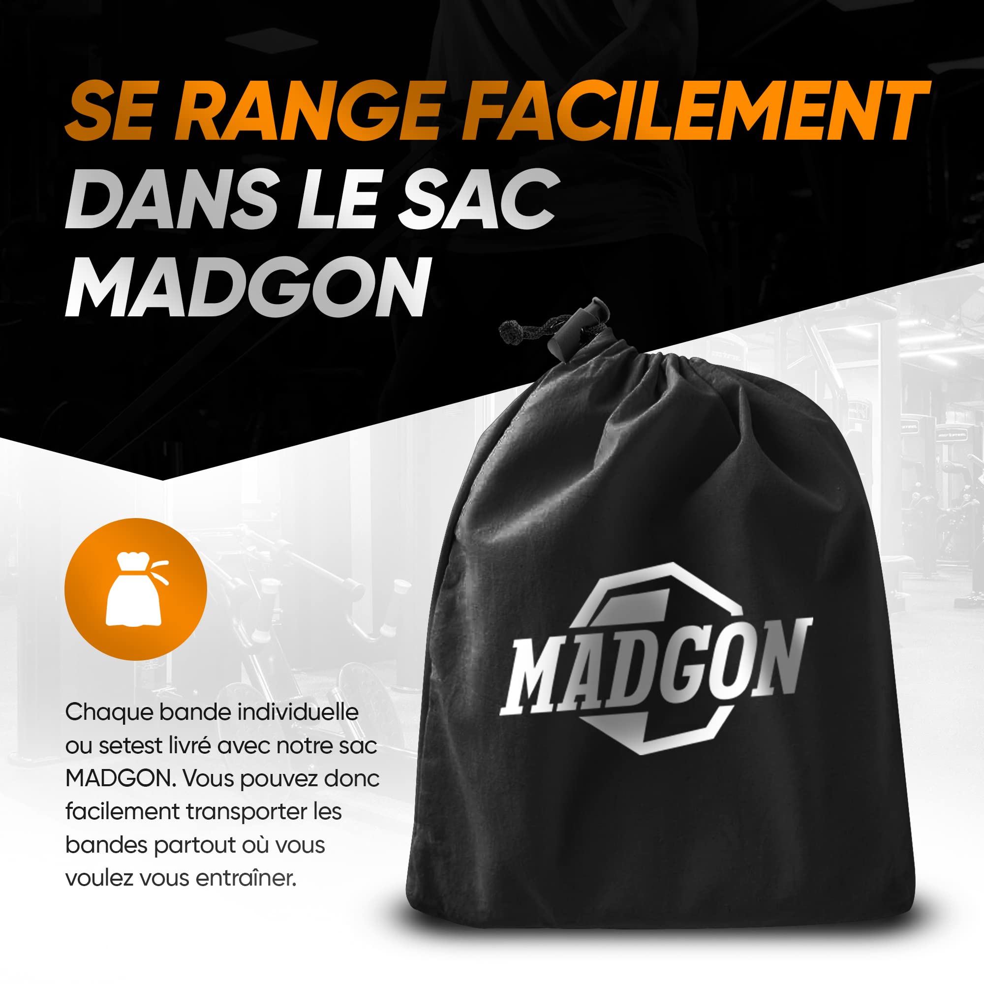 MADGON Elastiques Musculation (en Bande Unique en 5 Forces ou en Set) - Bandes Elastique Fitness Résistantes et Durables avec Sac et Guide PDF – Elastique Fitness Tout Groupe Musculaire