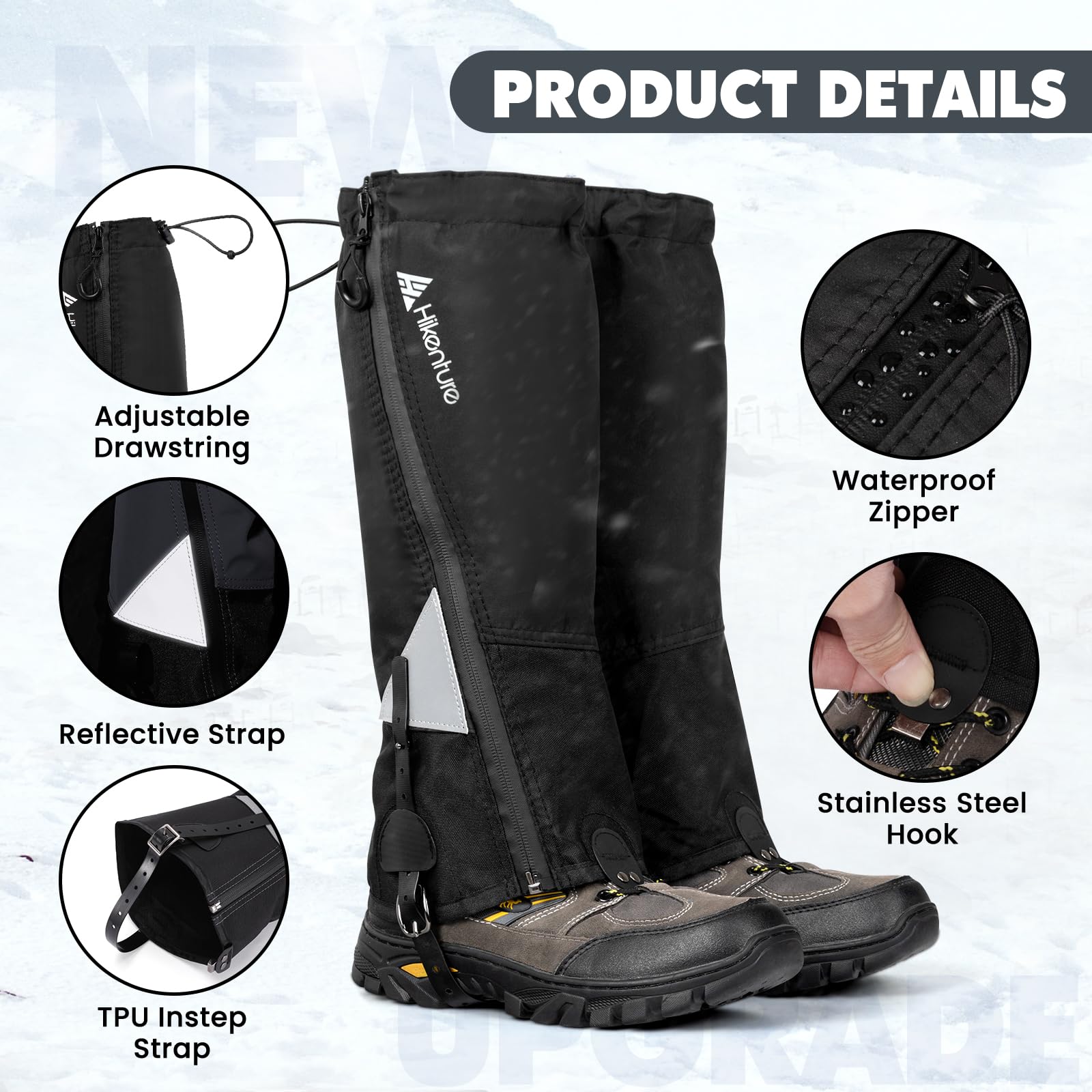 HIKENTURE Gamaschen Wandern Jagd Fahrrad, Gamaschen Herren Damen Wasserdicht, Regengamaschen, Gamaschen Outdoor zum Schutz von Hose&Schuhe vor Schnee/Regen/Insekten, Gaiters Schneewandern, Klettern