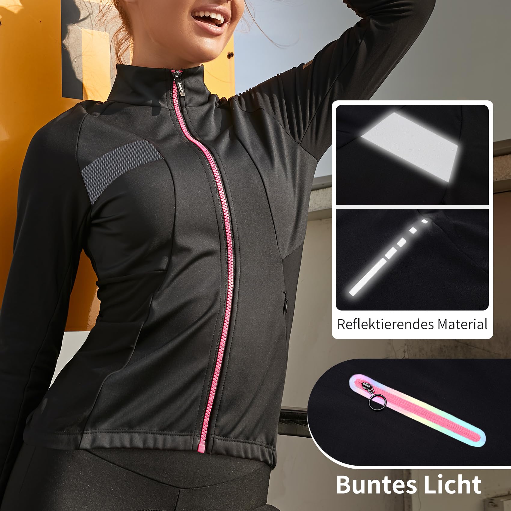 Santic Vestes Cyclisme Femme Sport Course Hiver Coupe-Vent Polaire Thermique Anoraks VTT Jackets Noir