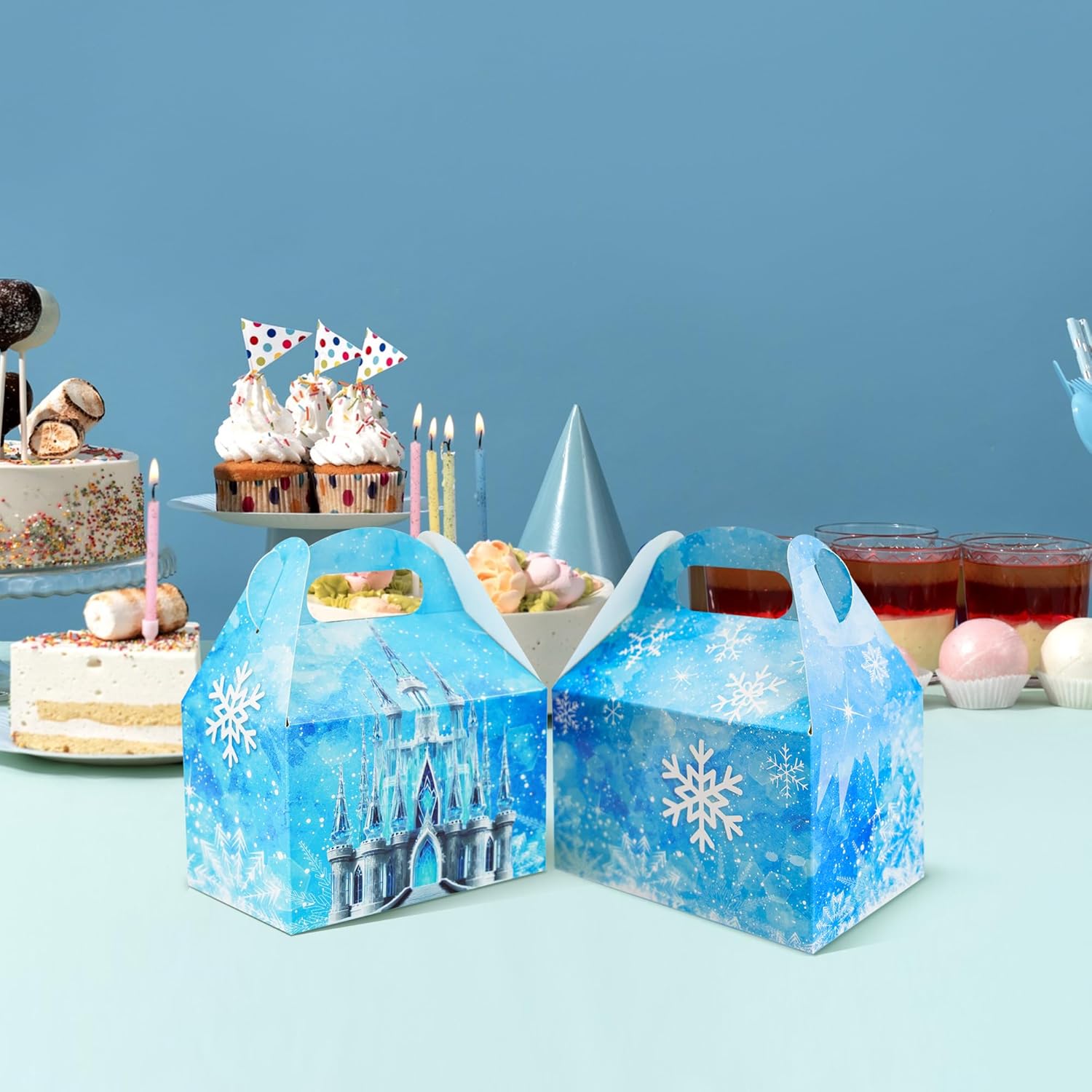 16Pcs Snowflake Party Favor Goodie Bags Treat Boxes Snowflake Castle Gift Boxes for Winter Snow Party Supplies(5.9 x 3.5 x 3.5 Inch) - Image 6