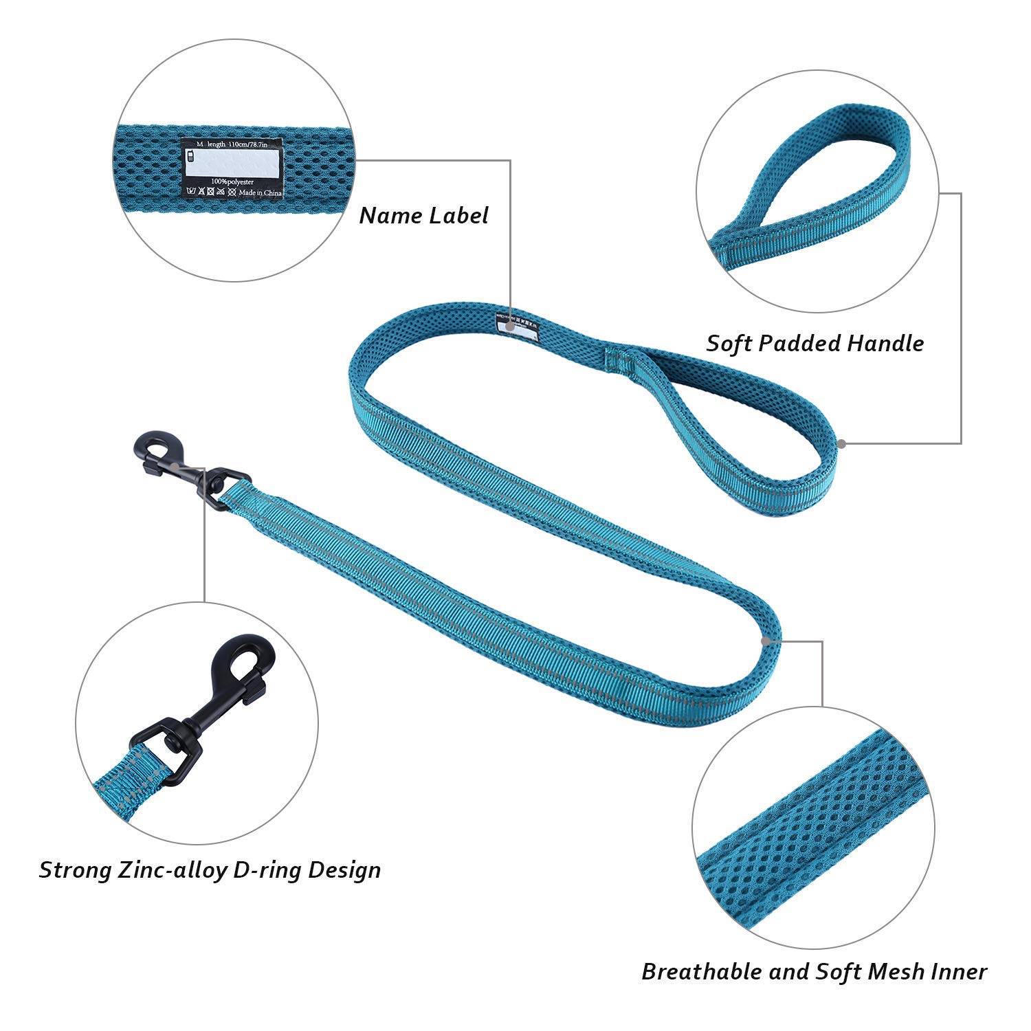 PETTOM Laisse pour Chien, Laisse Dressage Chien Grand Moyen Petit, Poignée Rembourrée, Réfléchissant(Bleu, 2m)